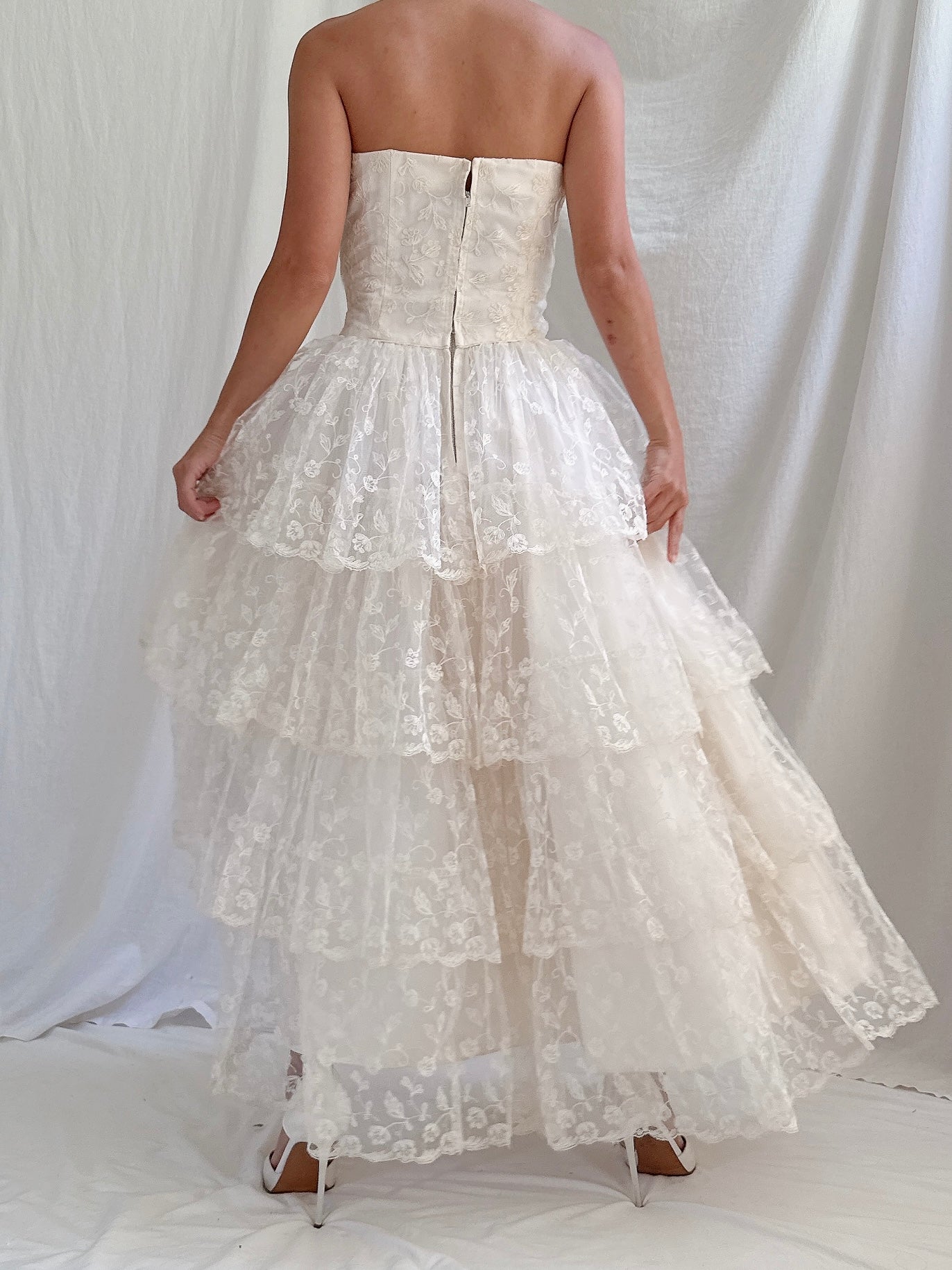 1950s Embroidered Tulle Dress -XS