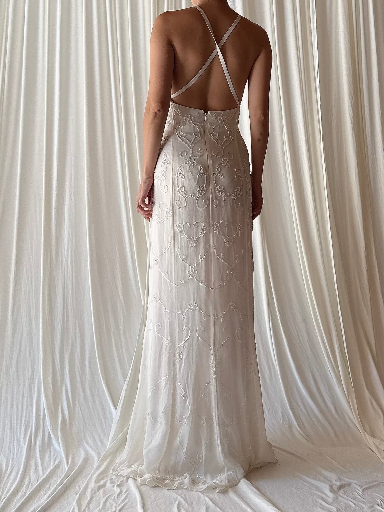 1990s Silk Chiffon Crewneck Gown - L