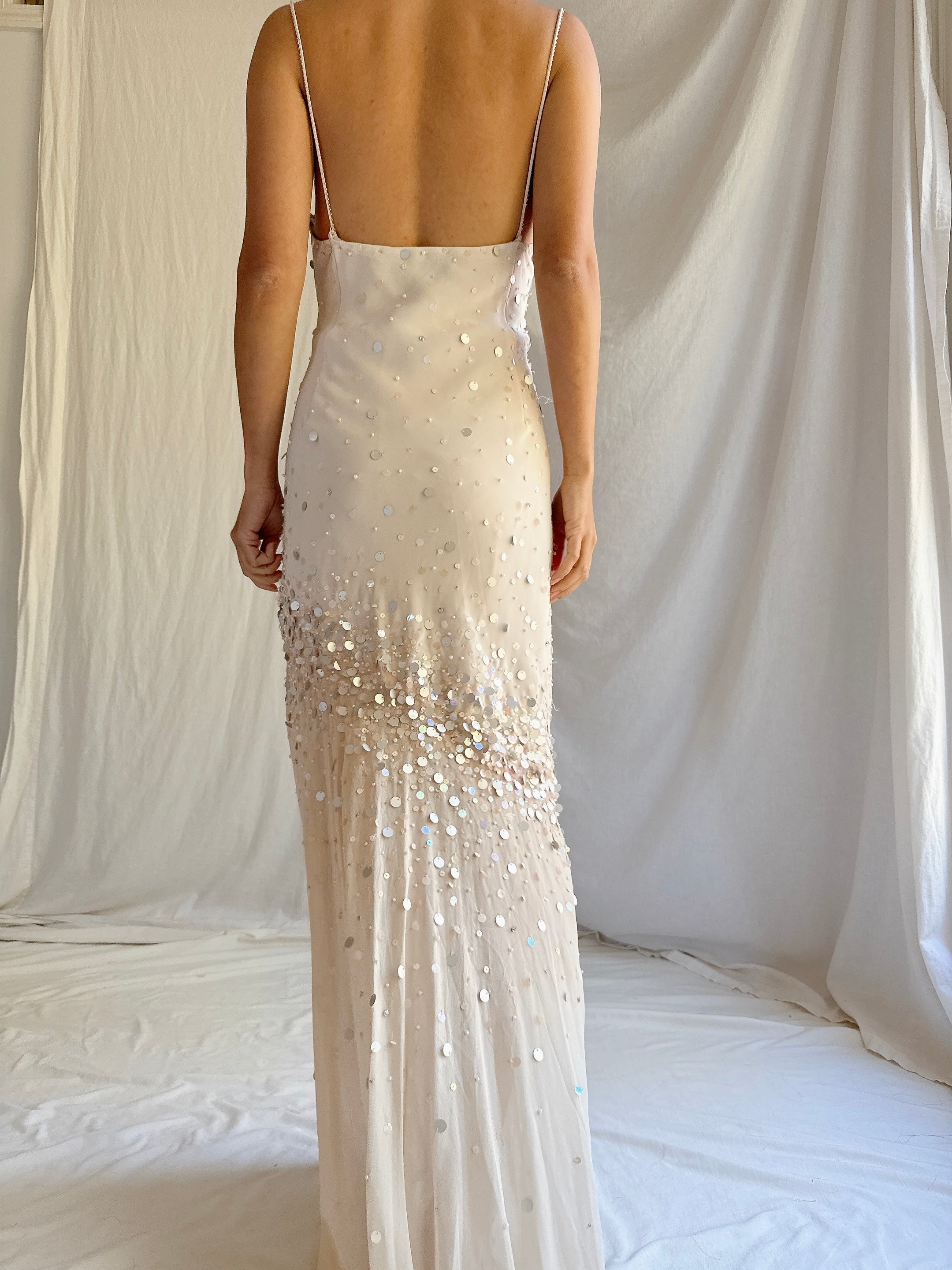 Vintage Beige Chiffon Gown - M/8