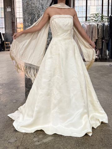 Vintage Silk Organza Gown with Scarf - S
