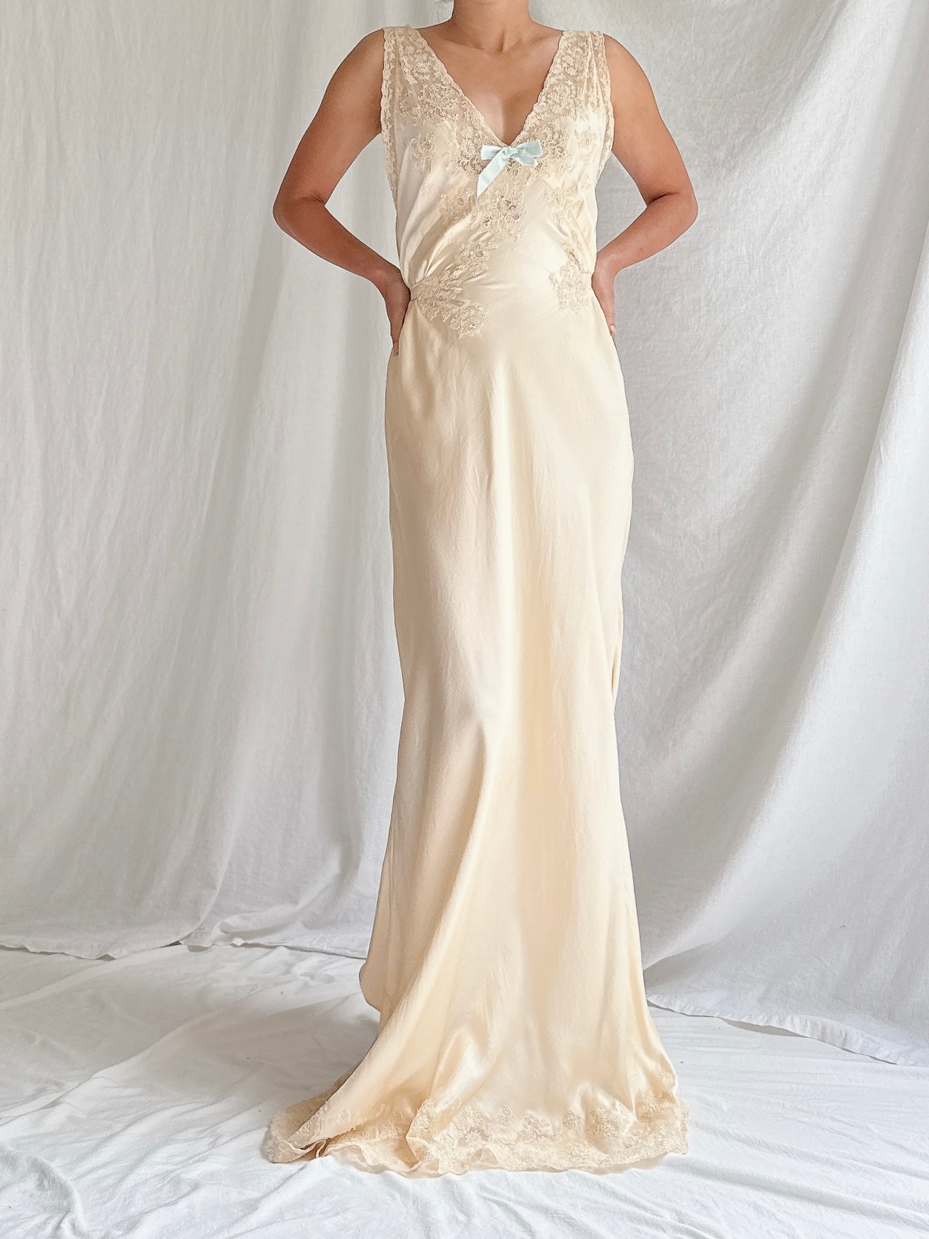 1930s Butter Silk Slip Gown - S