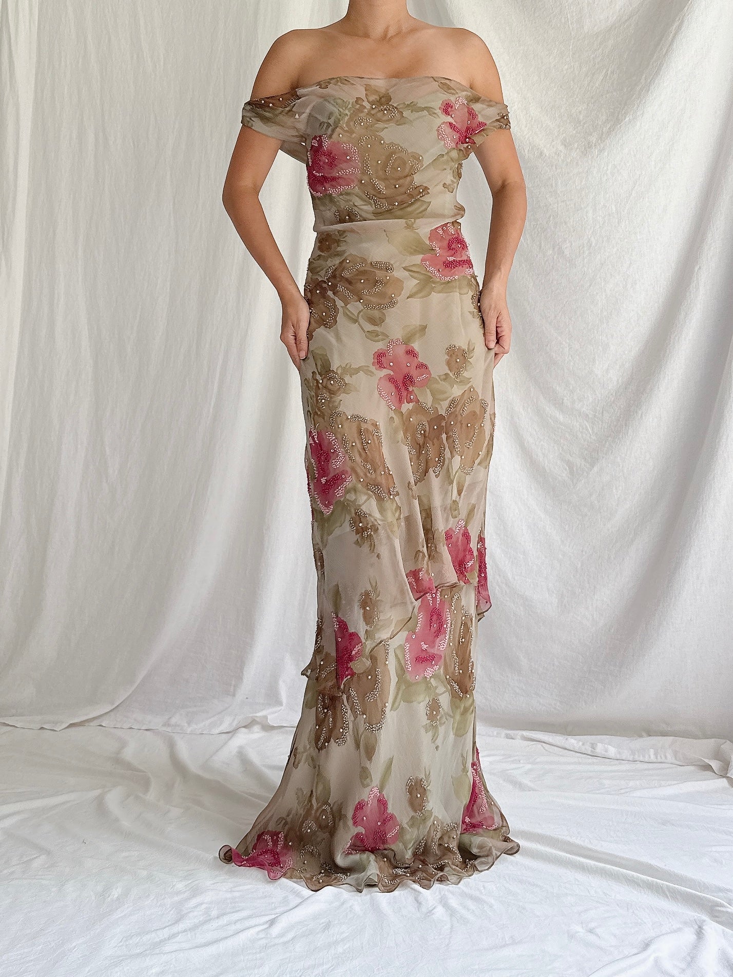 1990s Rayon Floral Gown - M