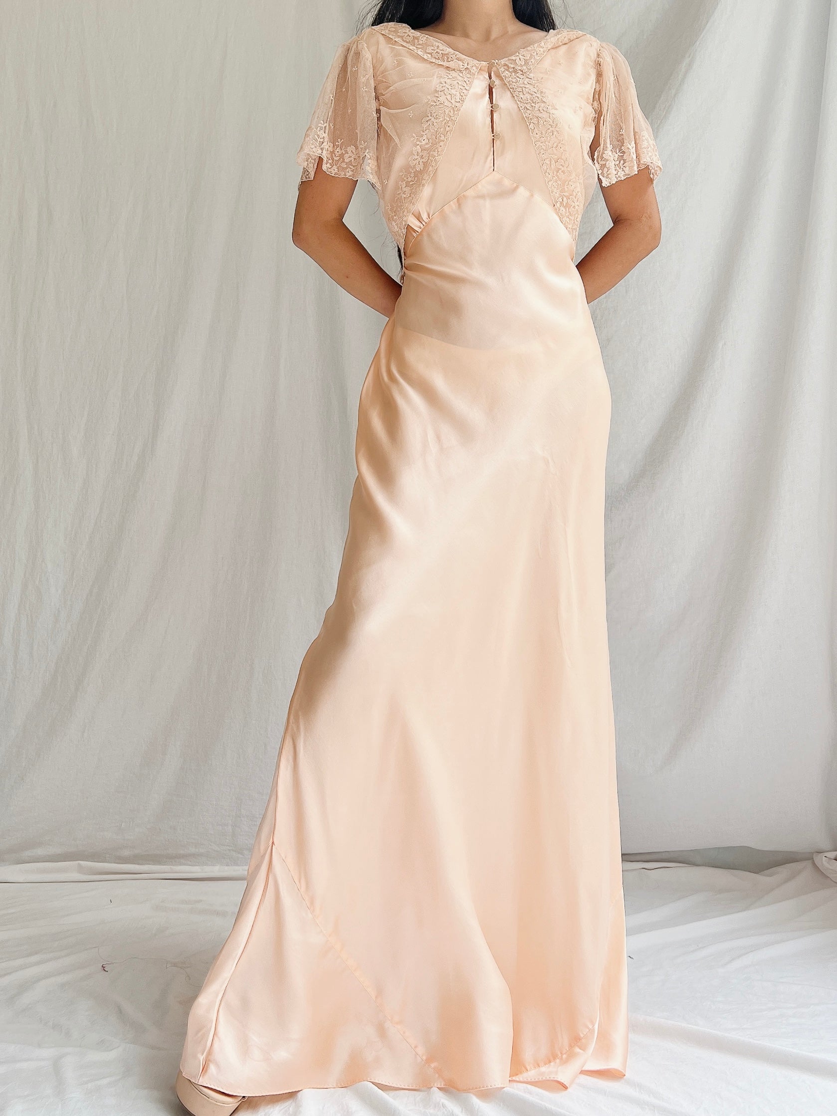 1930s Peach Silk Slip Dress - S