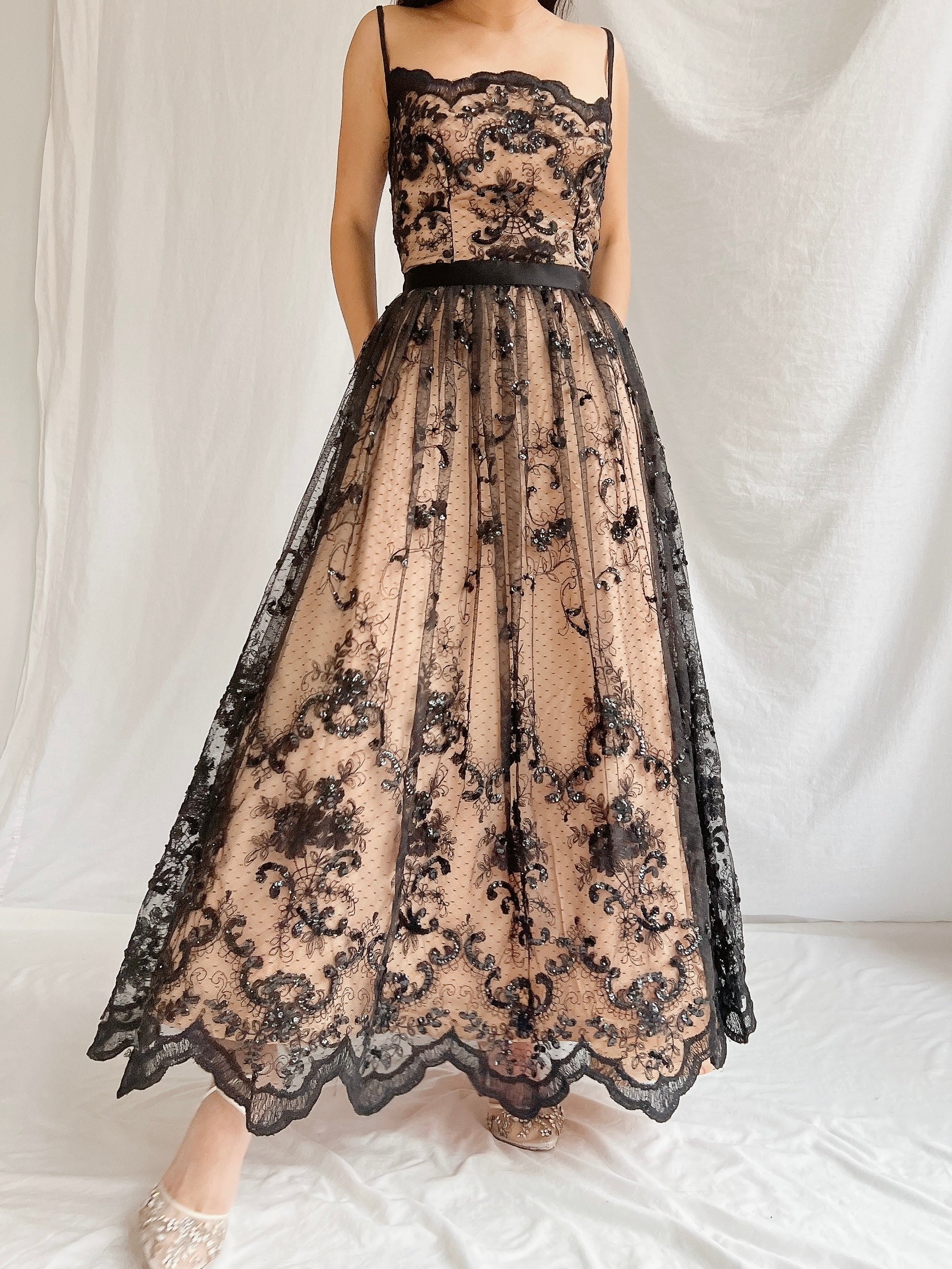 Vintage Nude and Black Lace Dress - S | G O S S A M E R Vintage Nude and Black Lace Dress - S | G O S S A M E R