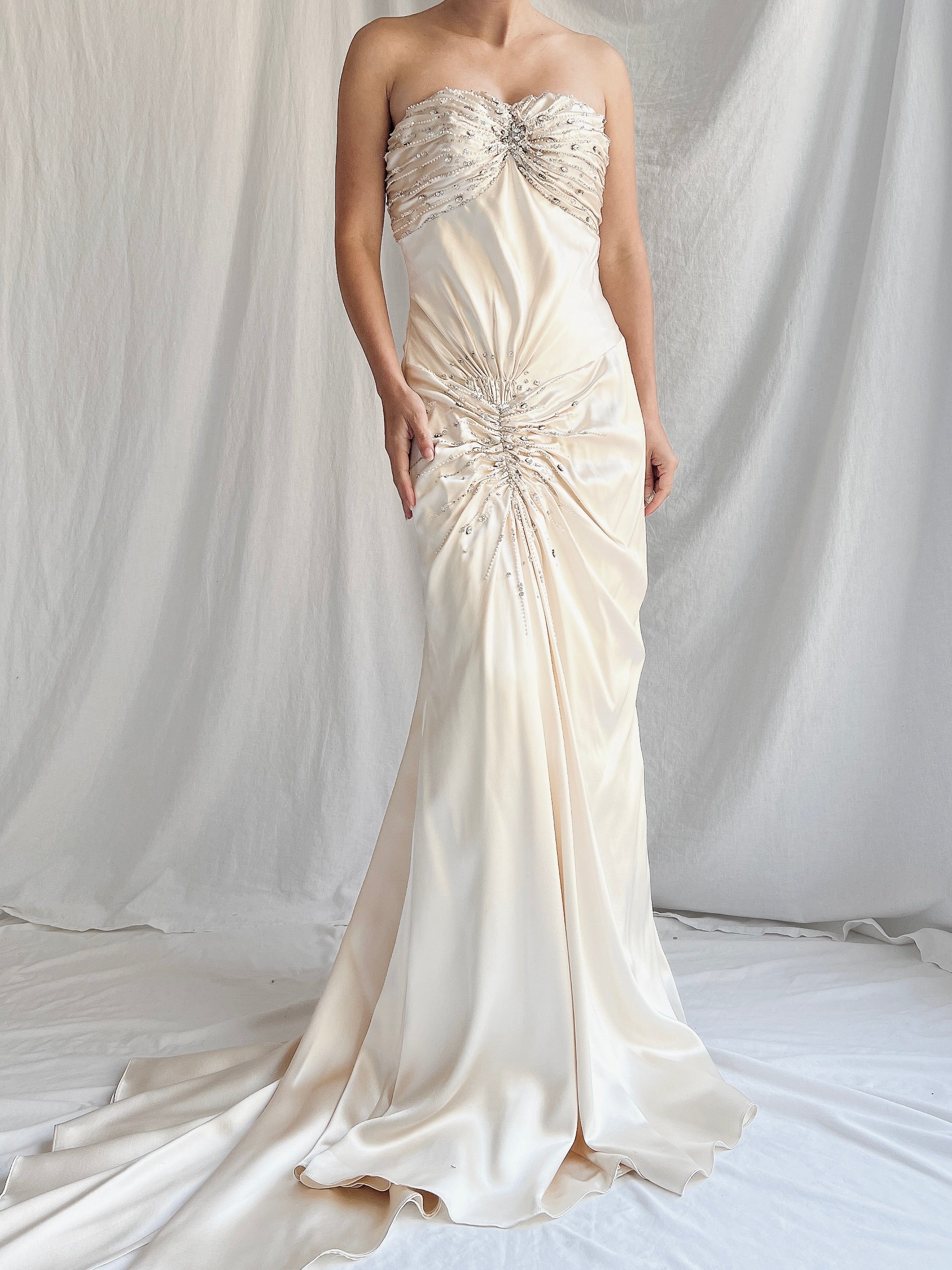 Vintage Silk Embellished Dropped Waist Gown - S