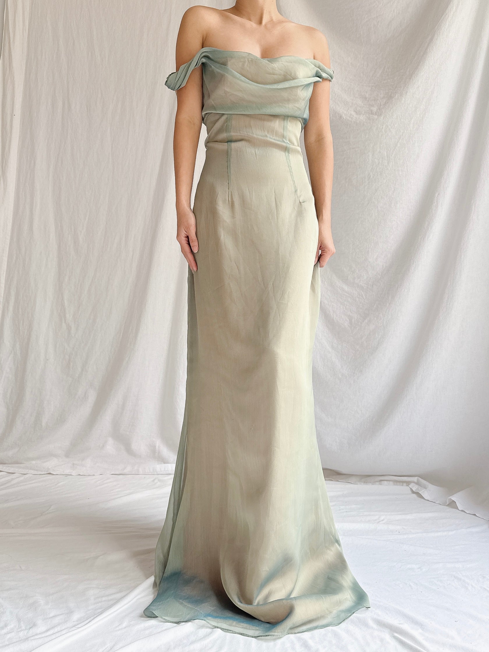 1990s Emanuelle Khanh Paris Seafoam Dress - S/6