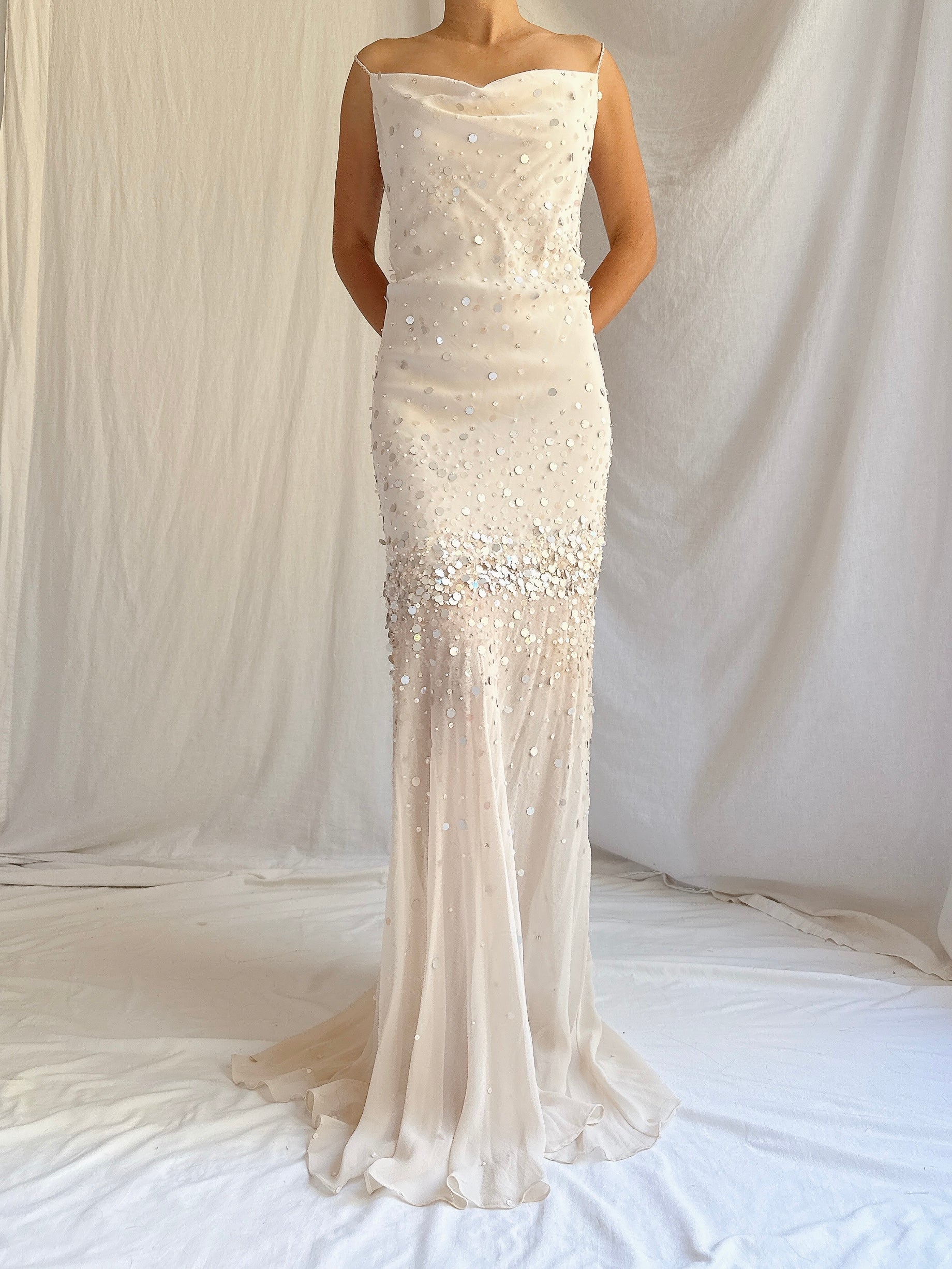 Vintage Beige Chiffon Gown - M/8