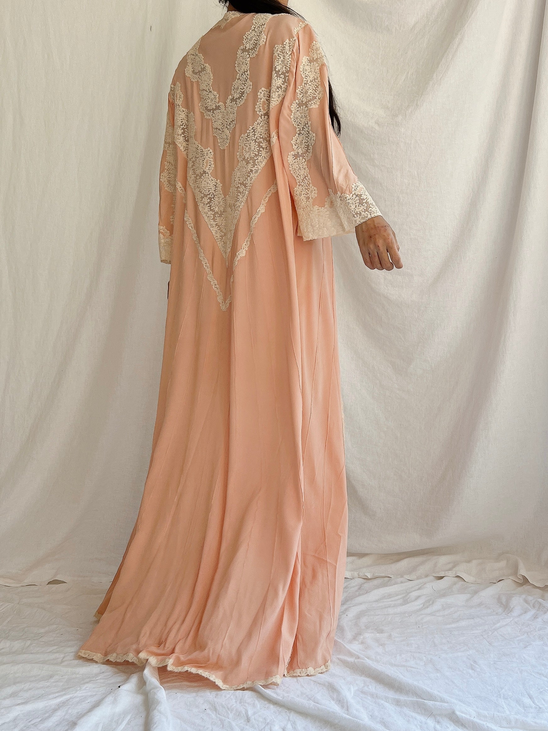 1930s Peach Silk Duster - OSFM