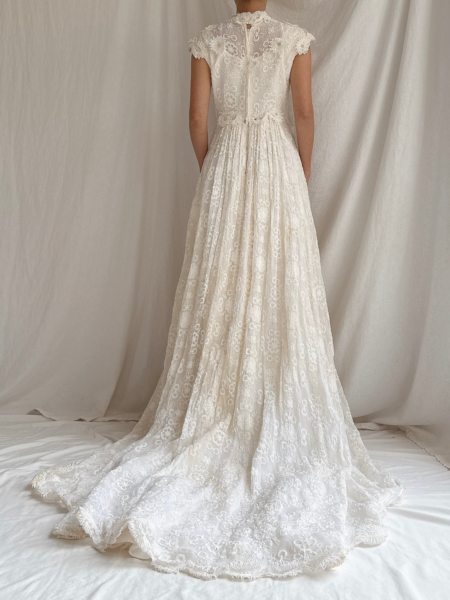 1960s Silk Organza 3D Embroidered Gown - XS