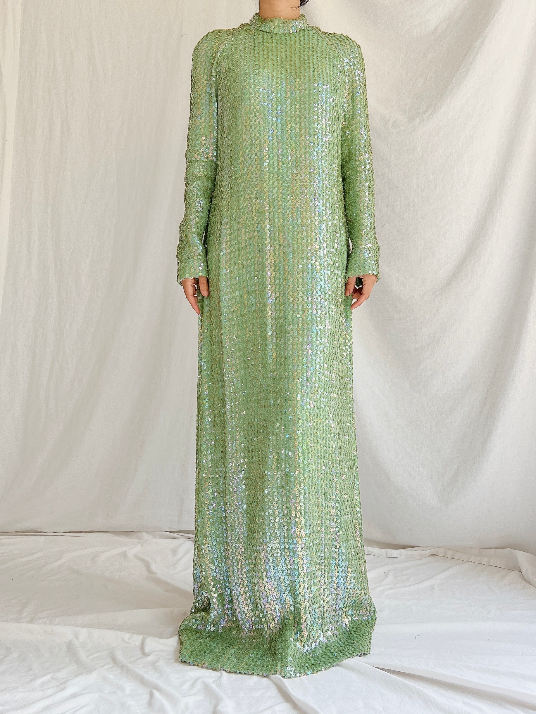 1960s Green Sequins Gown - M