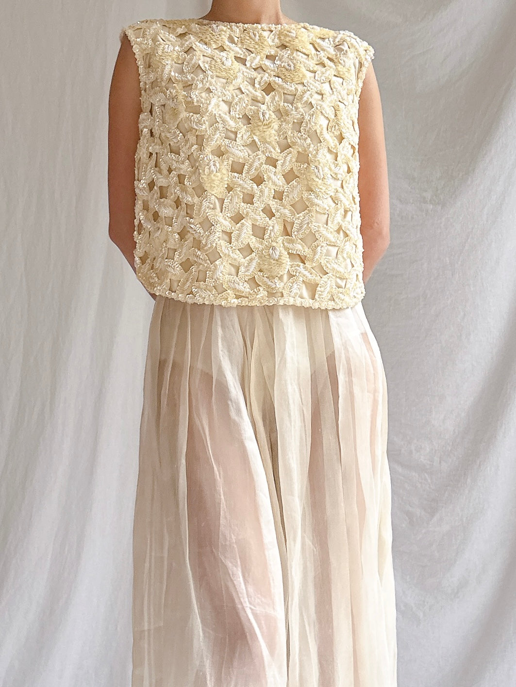 1960s Handbeaded Cutout Top - M