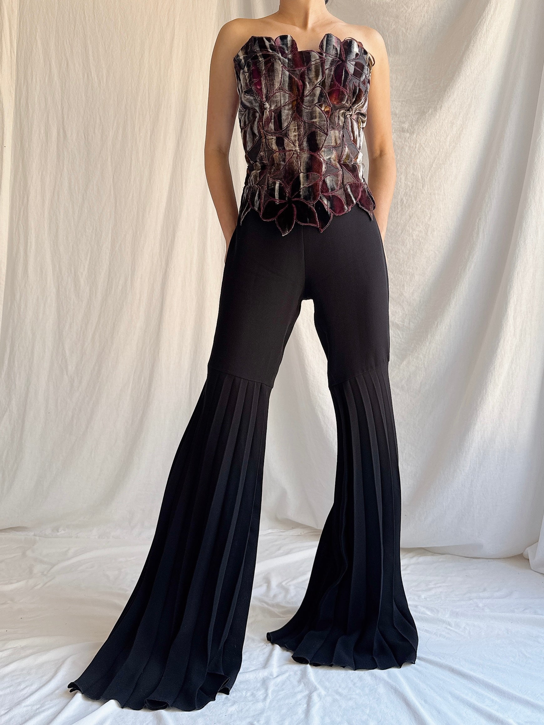 Vintage Rayon Pleated Bell Bottoms - M