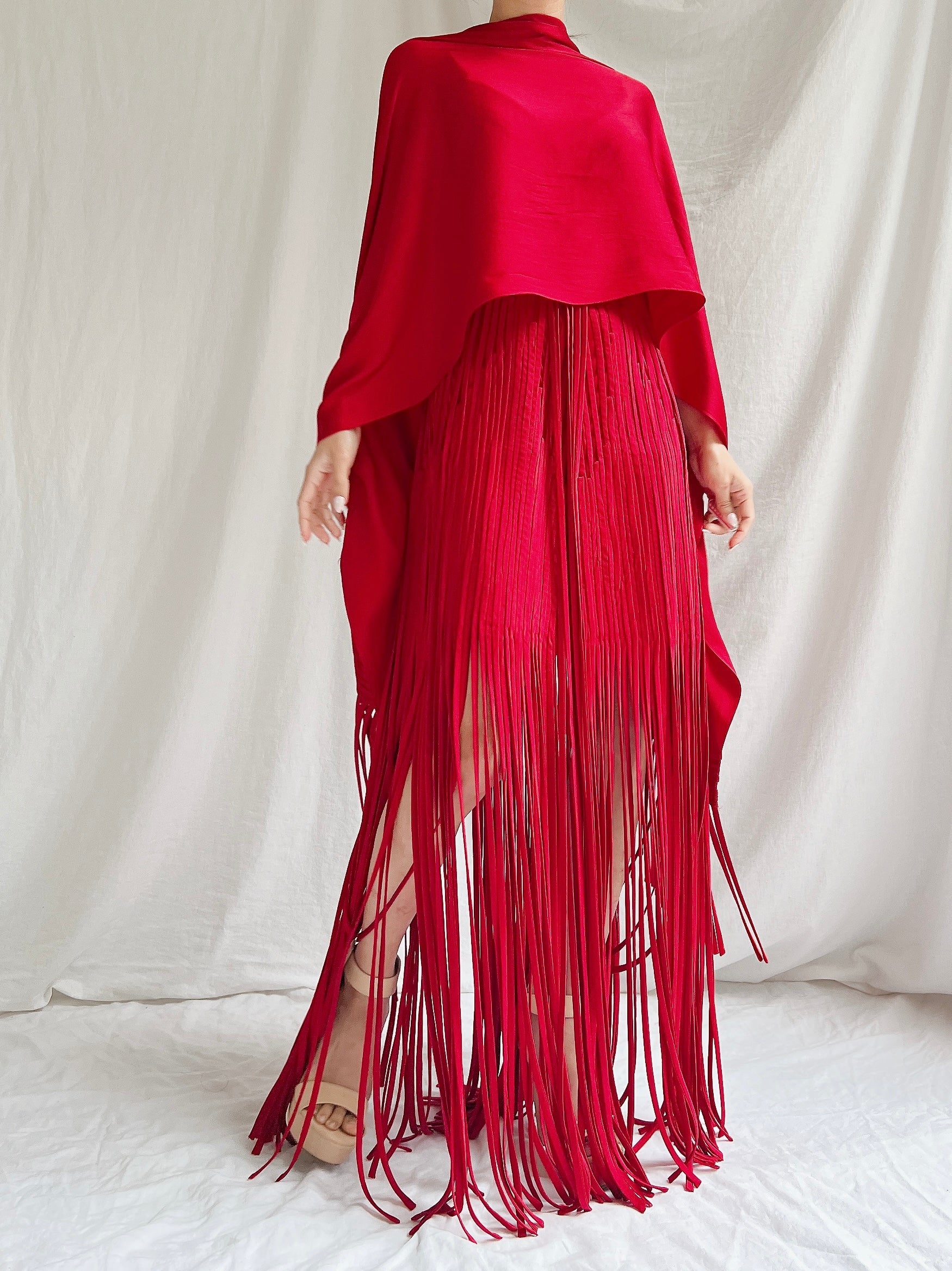 Vintage Sue Wong Silk Fringed Gown with Scarf - M