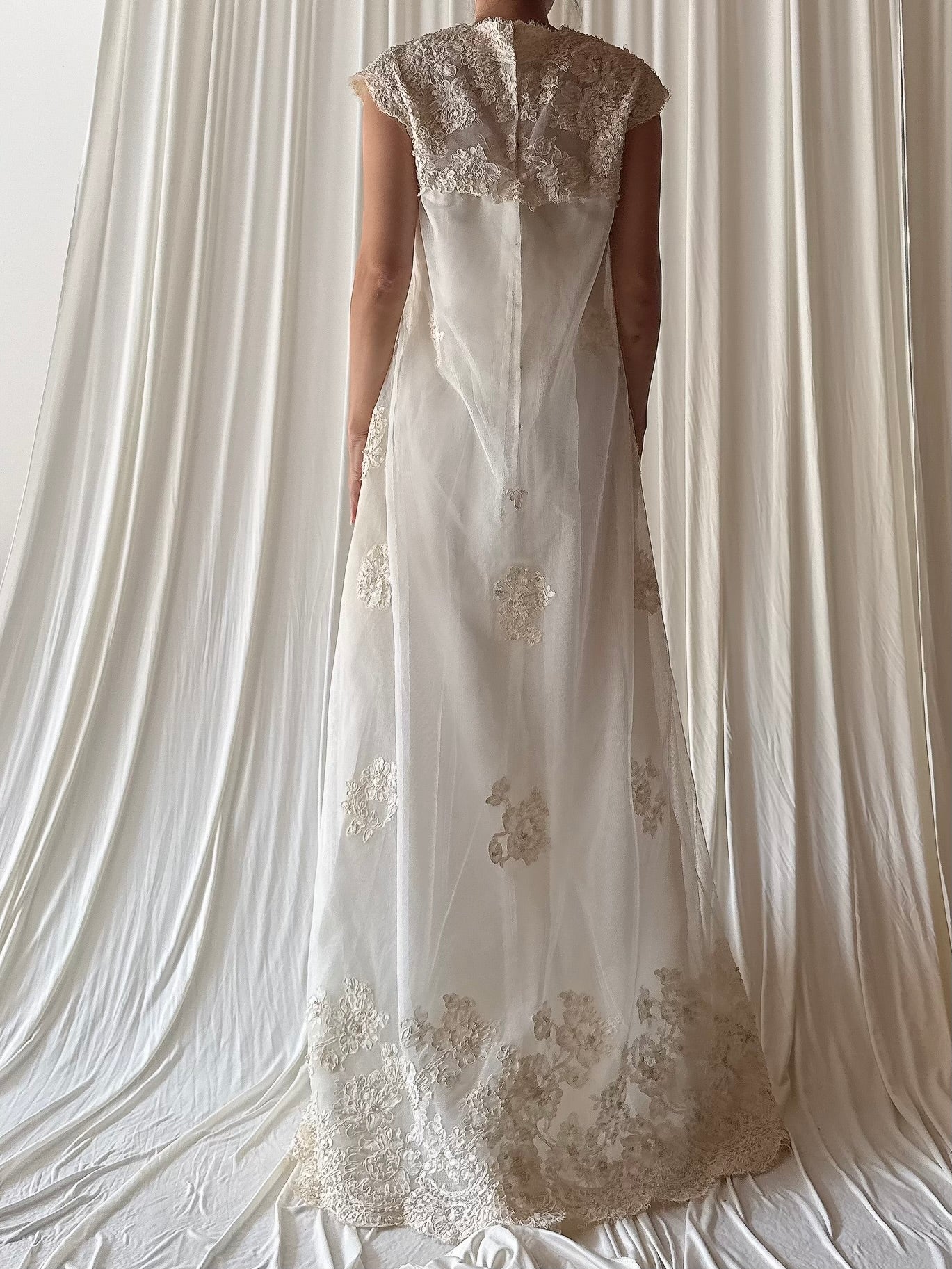 1960s Tulle Lace Beaded Gown - S