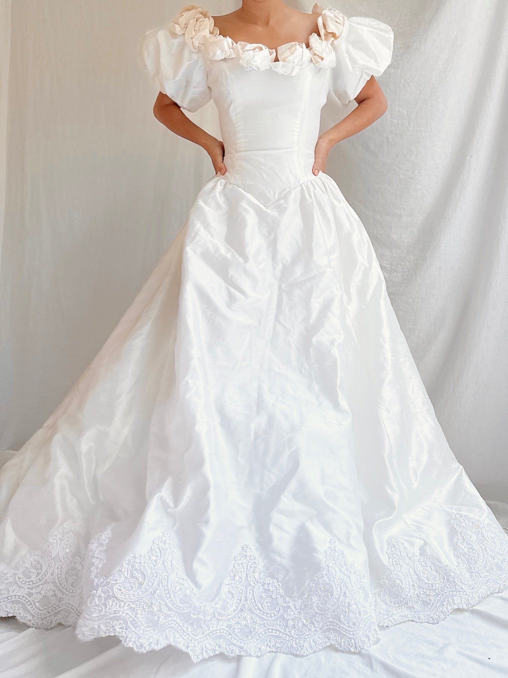 Vintage Raw Silk Off-the-Shoulder Gown - S