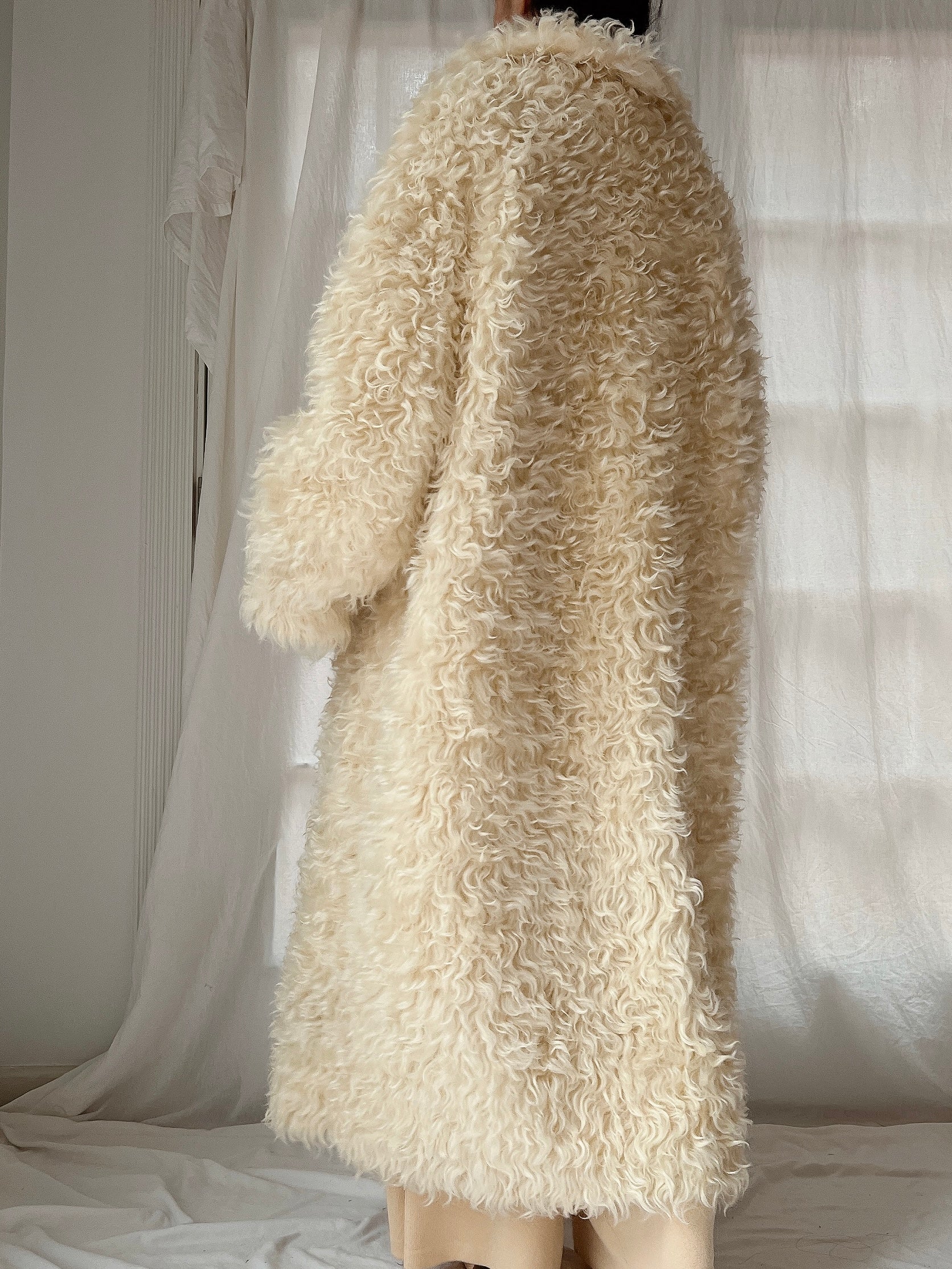 1970s Curly Wool Long Coat - M