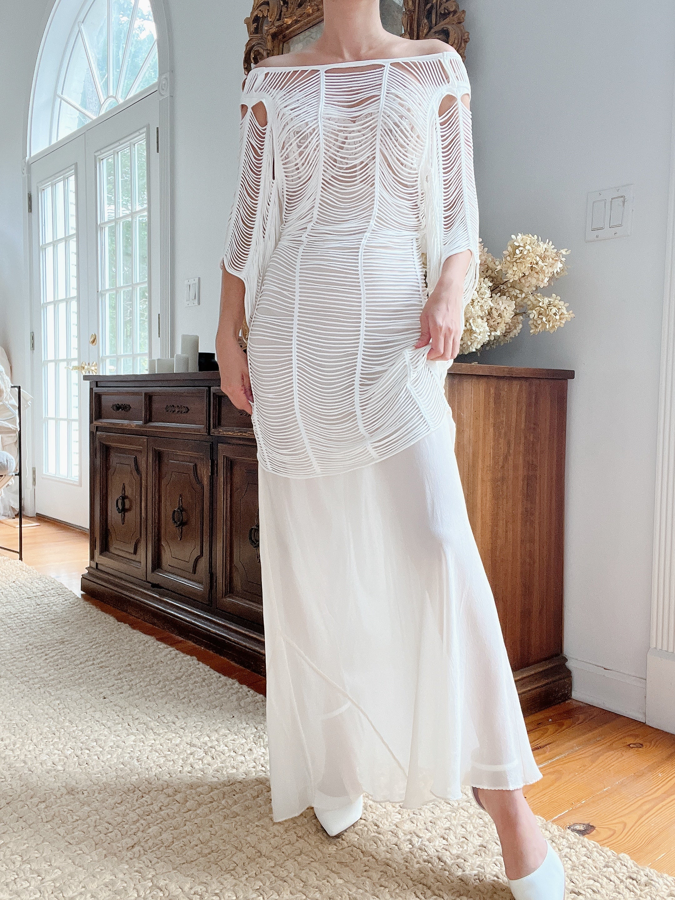 Ivory Shredded Sheer Tunic and Slip