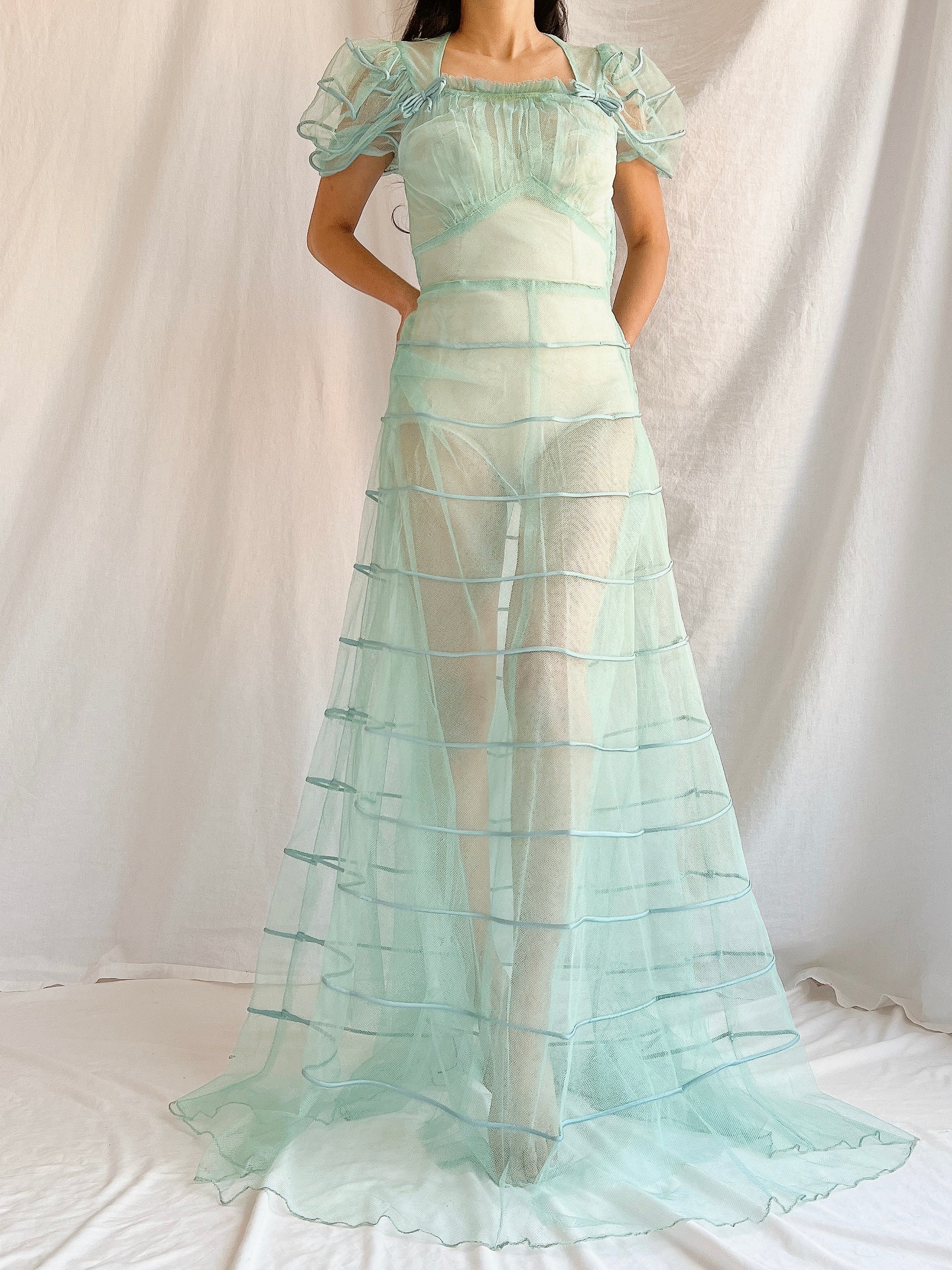 1930s Turquoise Tulle Dress - XS