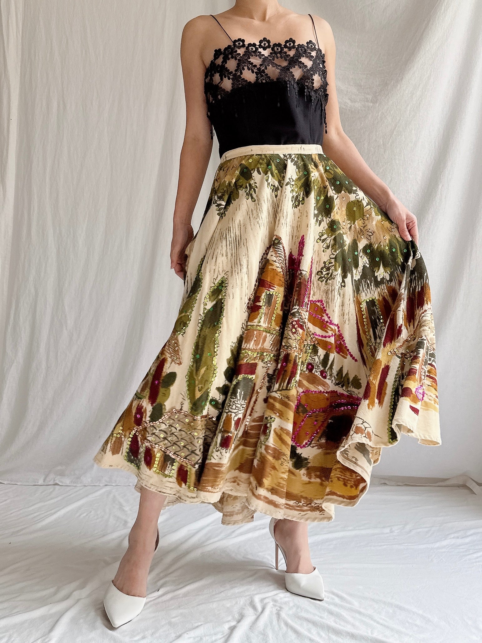 Vintage Monica Sequined Landscape Skirt - M