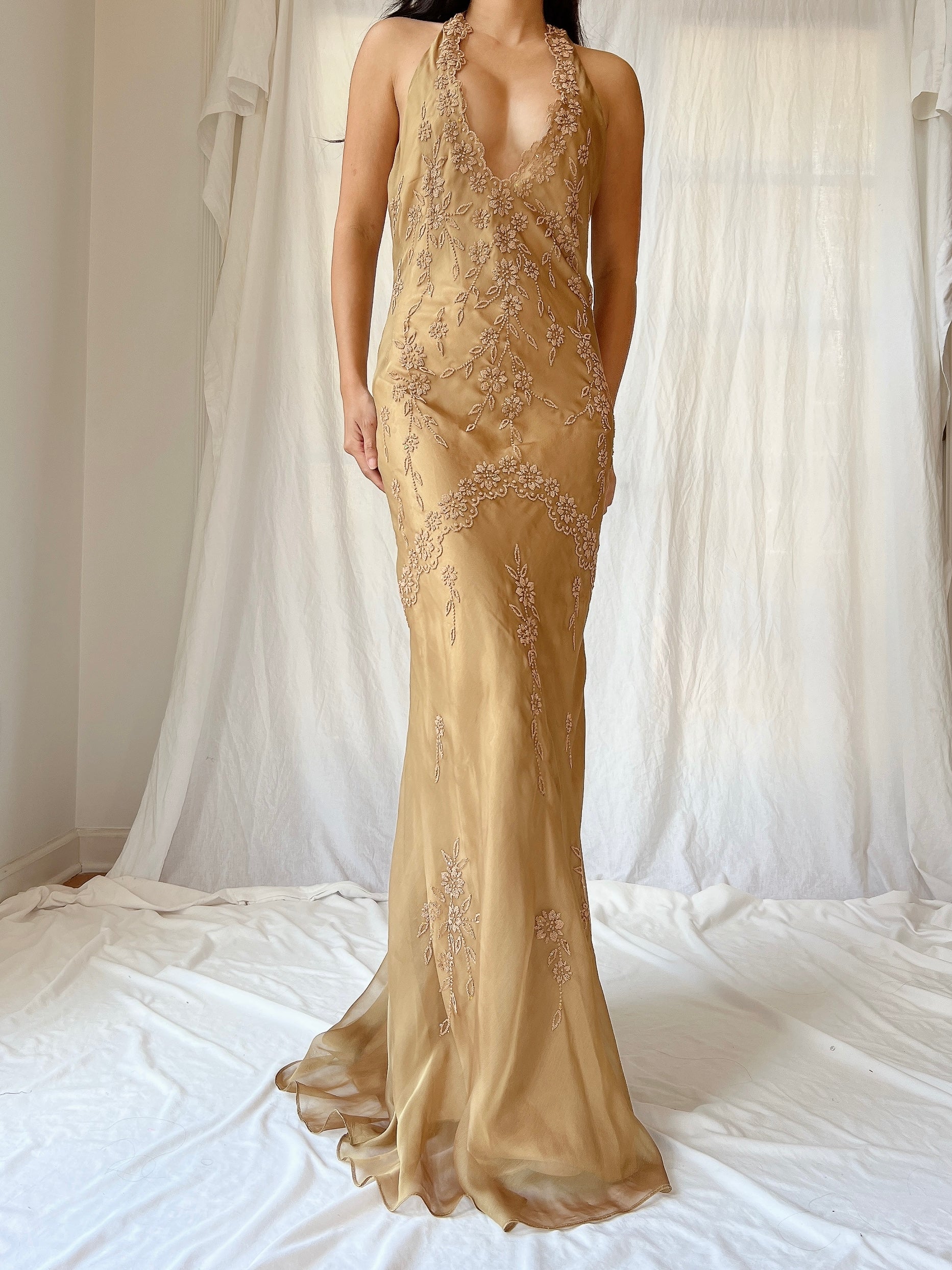 Vintage Gold Chiffon Dress - SM | G O S S A M E R Vintage Gold Chiffon Dress - SM | G O S S A M E R