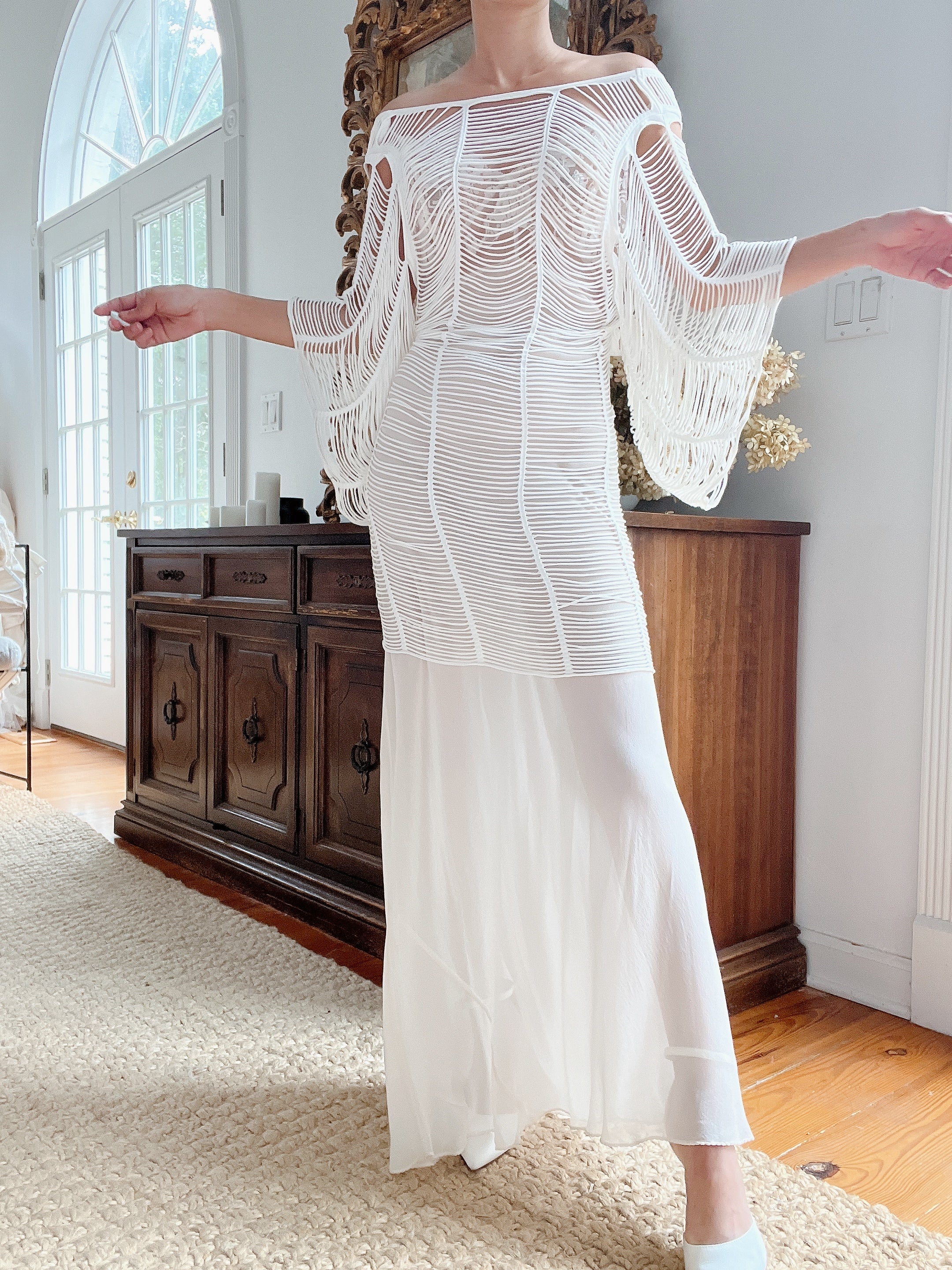 Ivory Shredded Sheer Tunic and Slip