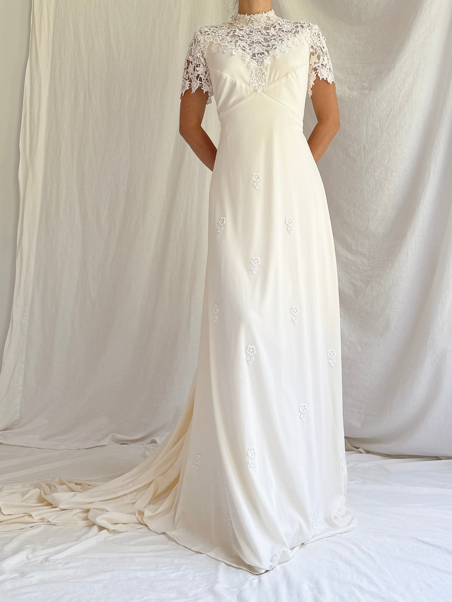 1960s High Neck Jersey Gown - S