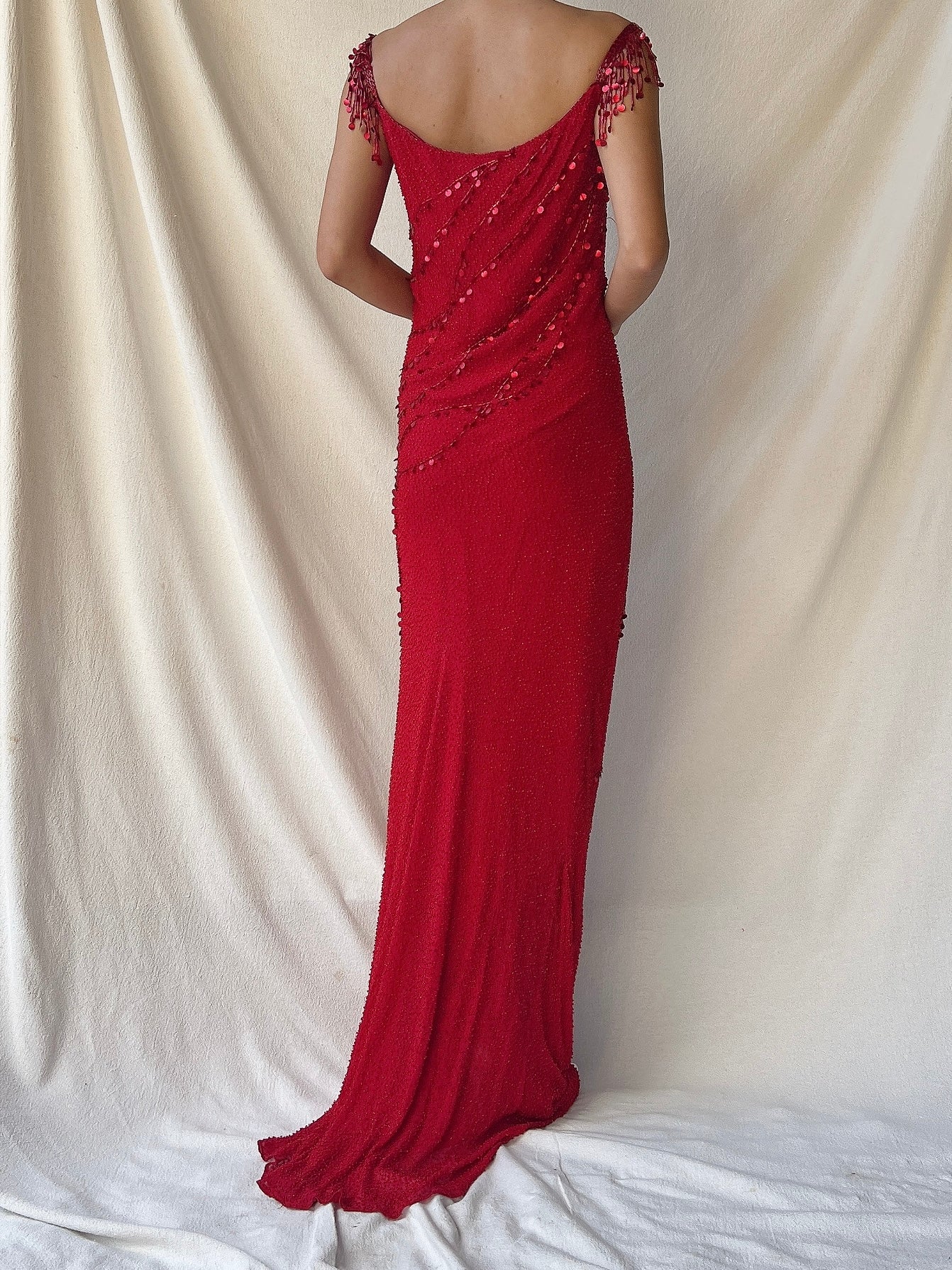 Vintage Jenny Packham Red Silk Gown - M