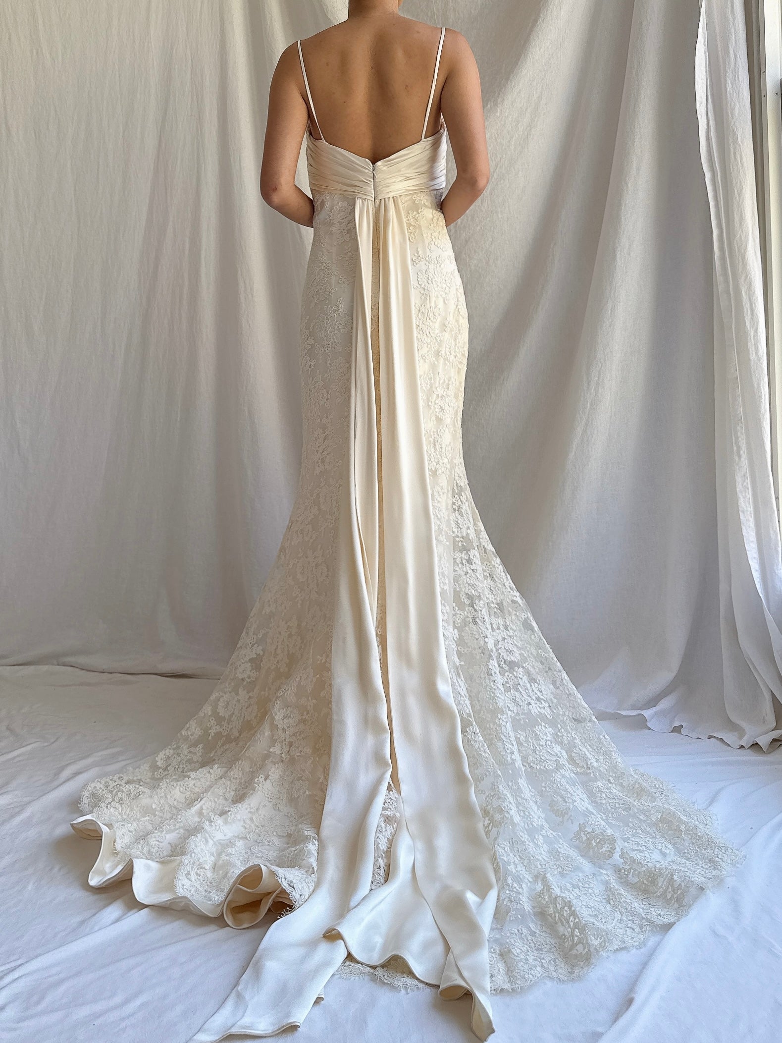 Vintage Alencon Lace and Silk Gown - S/6