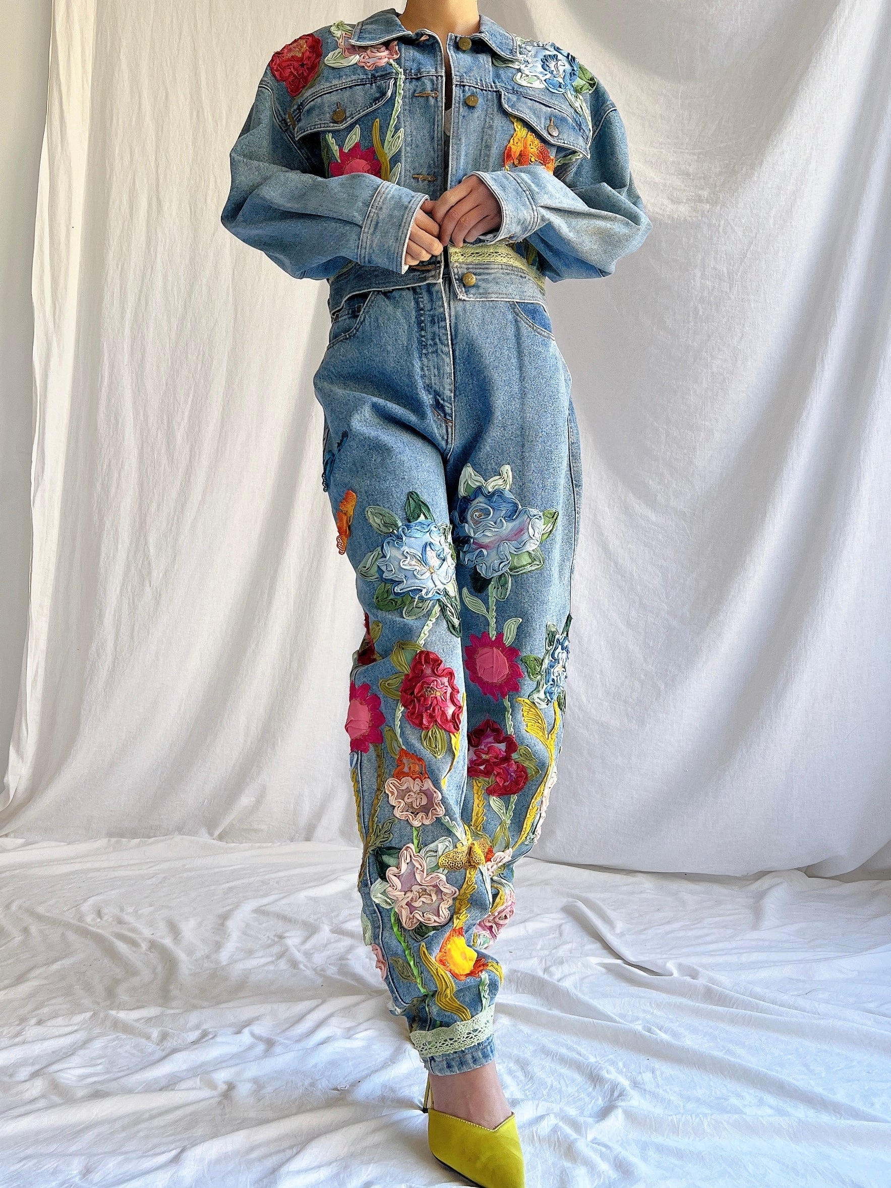 Vintage Floral Denim Set - M