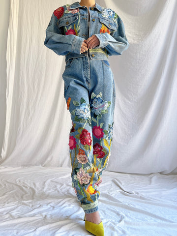 Vintage Floral Denim Set - M