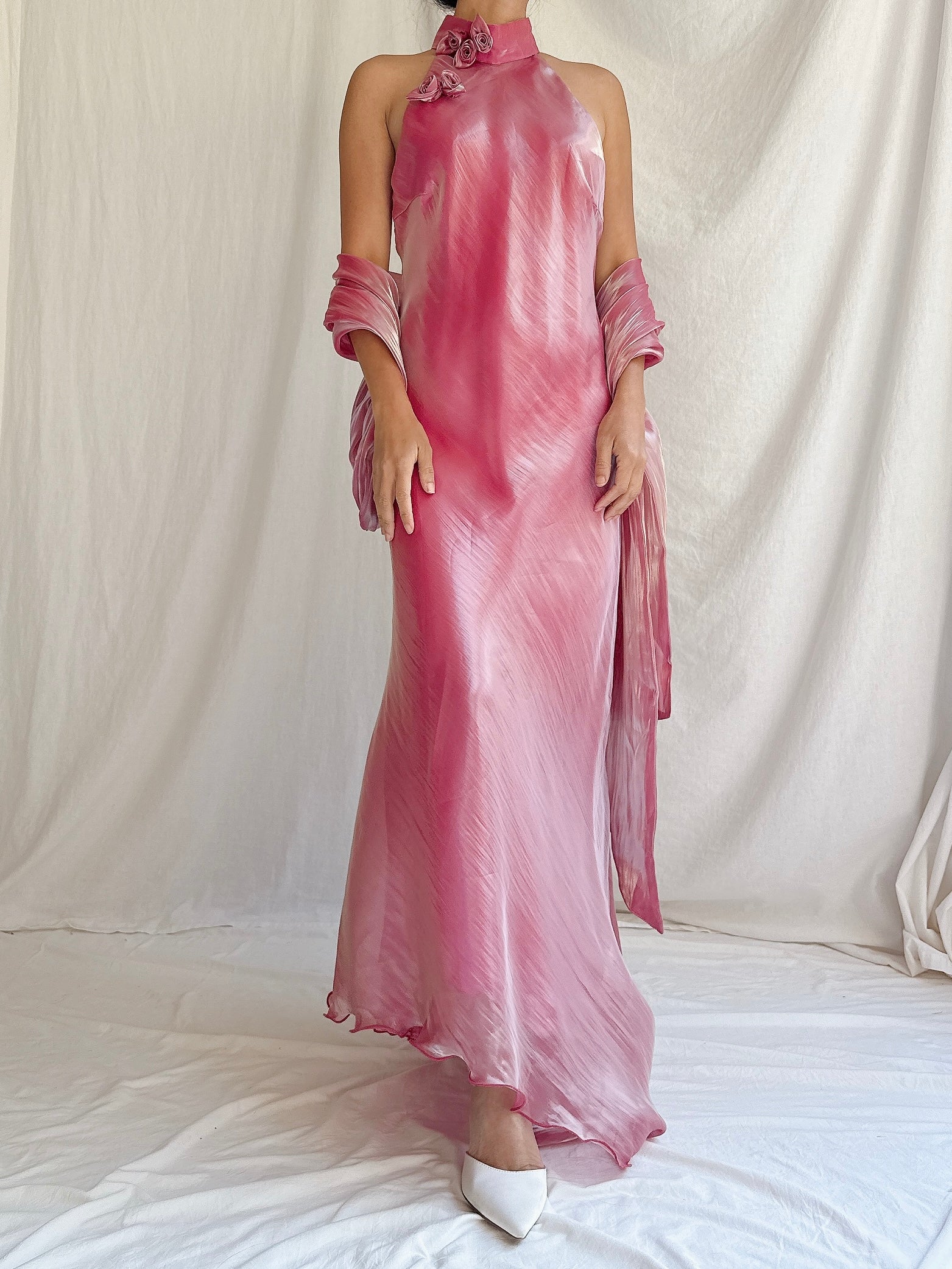 Vintage Iridescent Watermelon Halter Dress - S