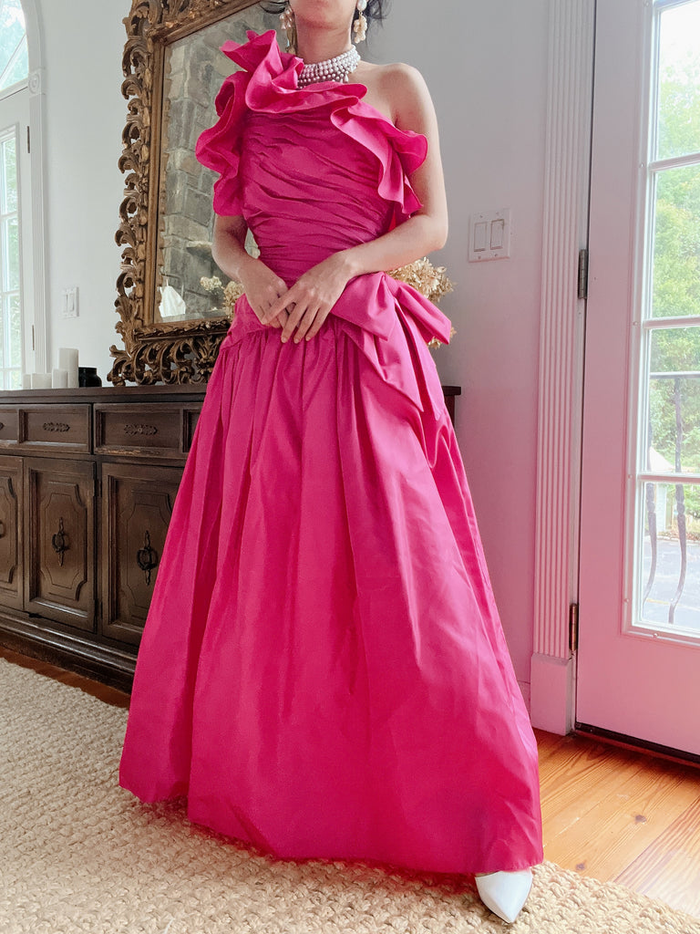 hot pink one shoulder bridesmaid dresses Burgundy / 6