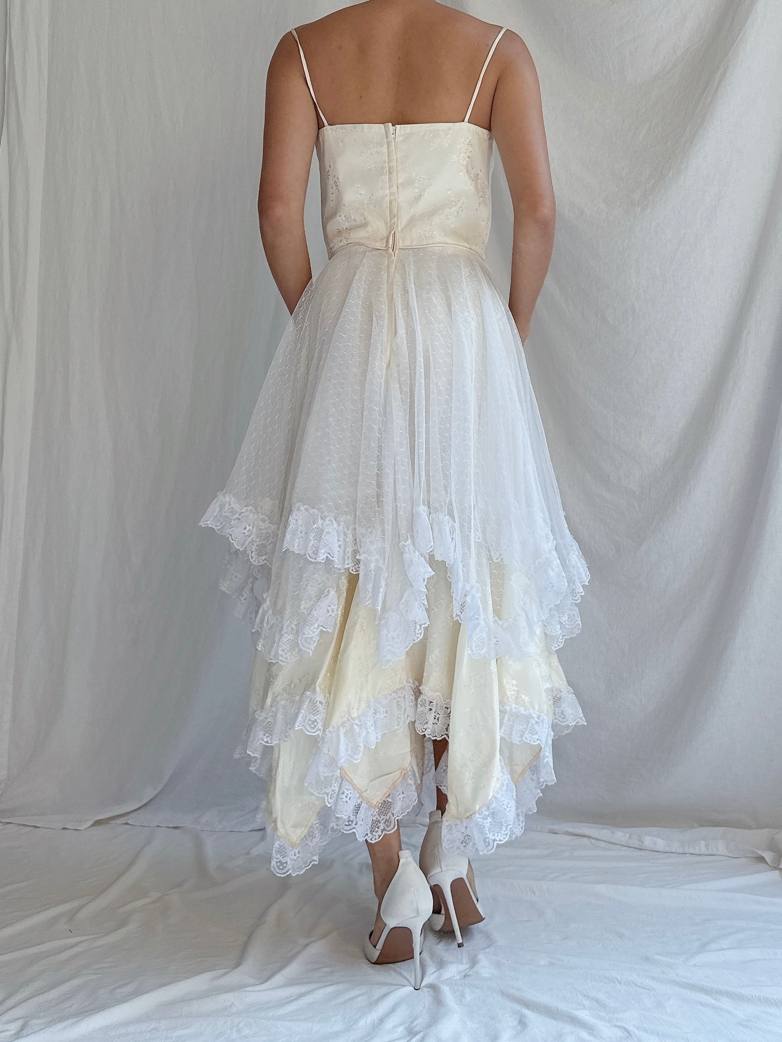 1980s Basque Waist Tiered Dress - XS/2