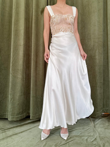Vintage Bodice Embroidered Slip - M