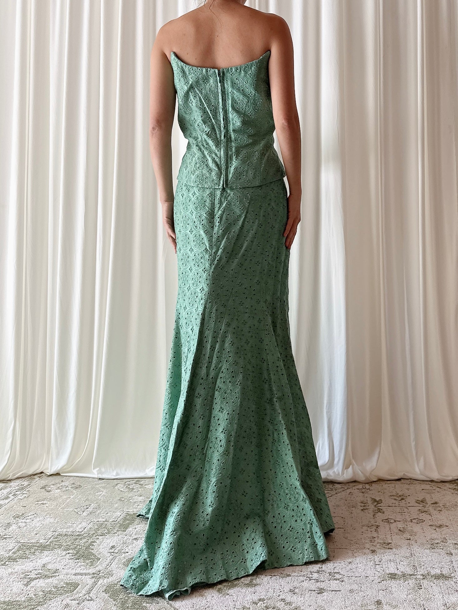 Vintage Green  Embroidered 2 Piece Set - FR 48