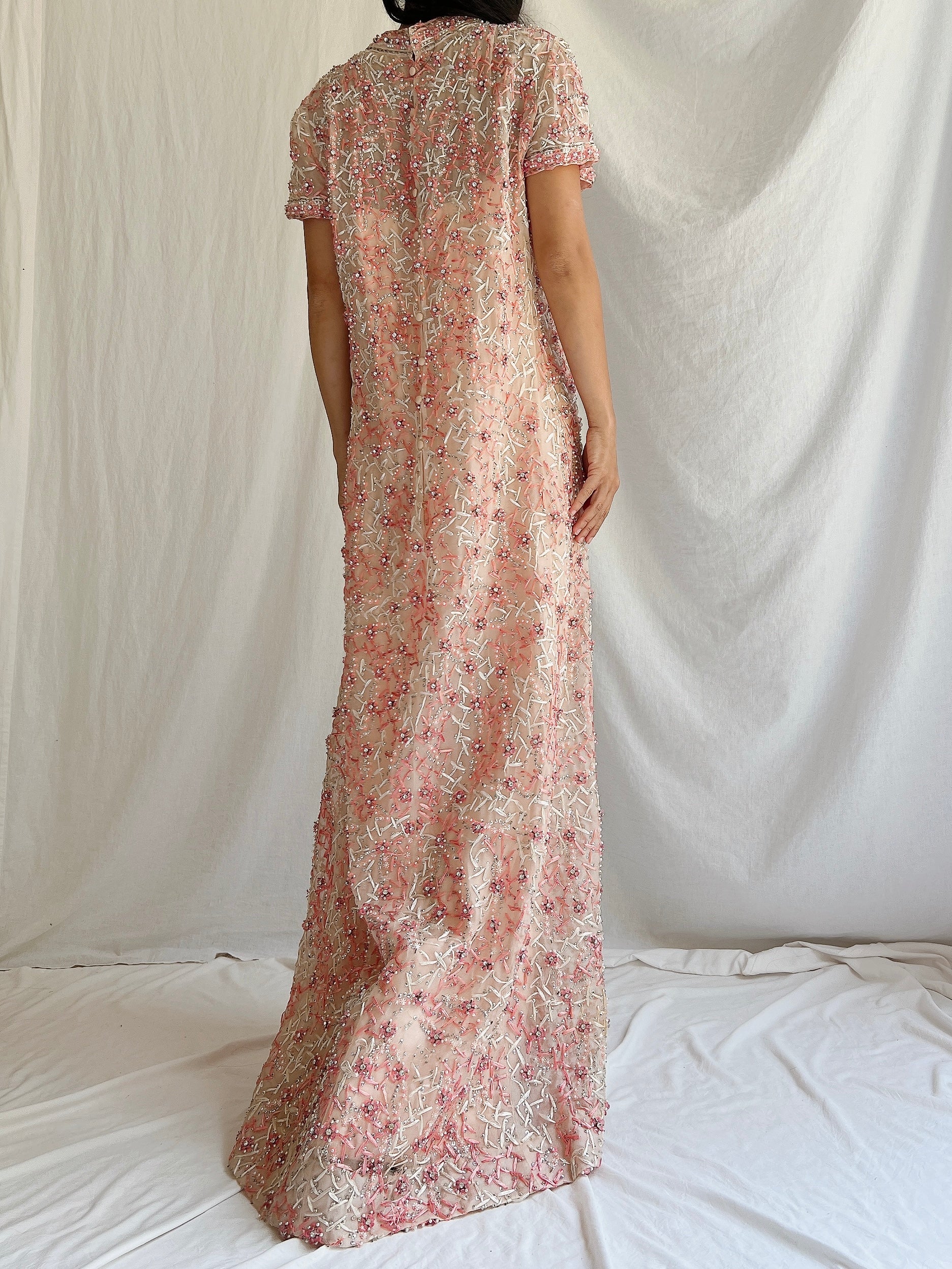 1960s Silk Organza Hand-Embroidered Gown - M/L