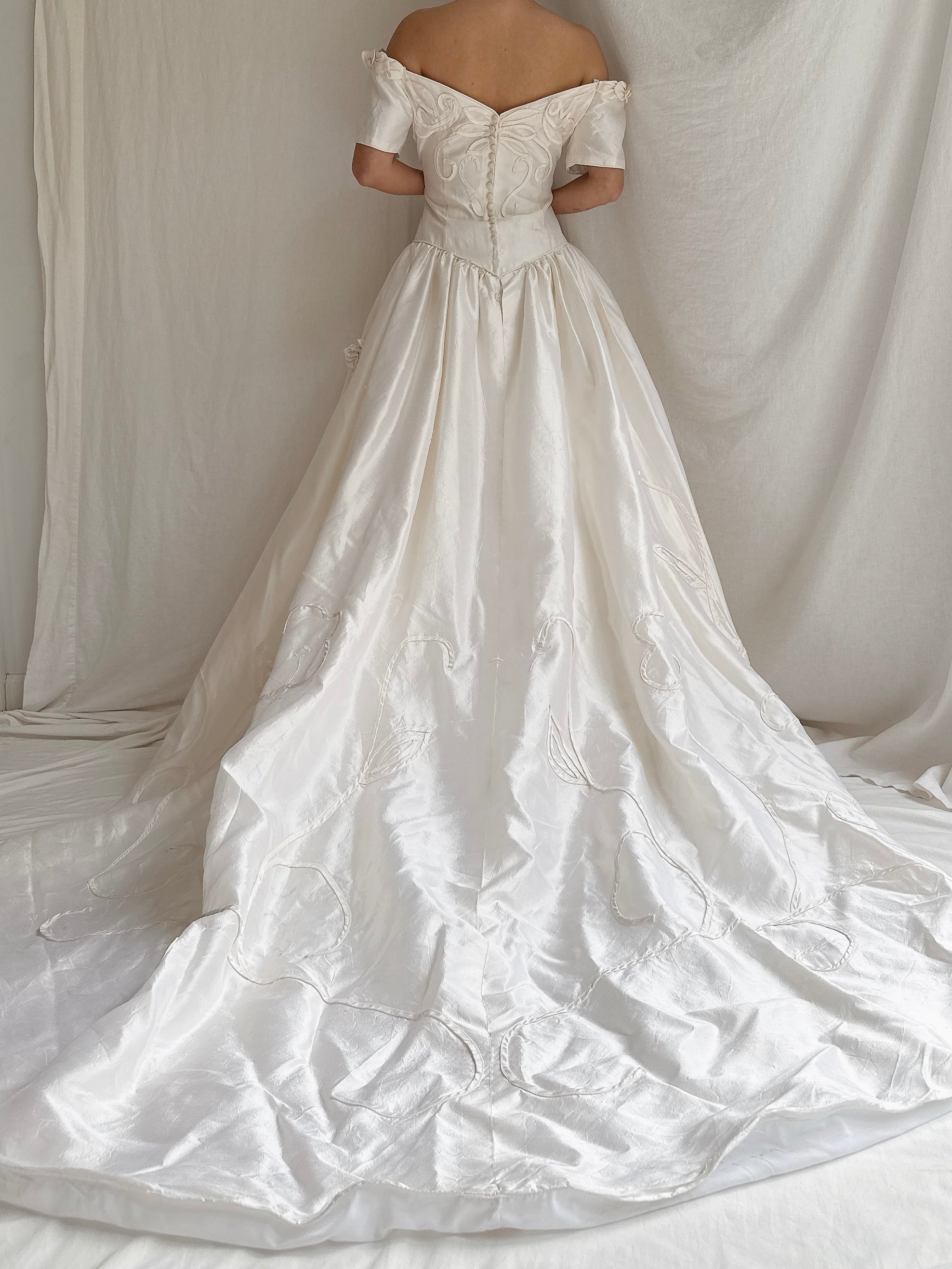 Vintage Silk Rosette Applique Dress - S