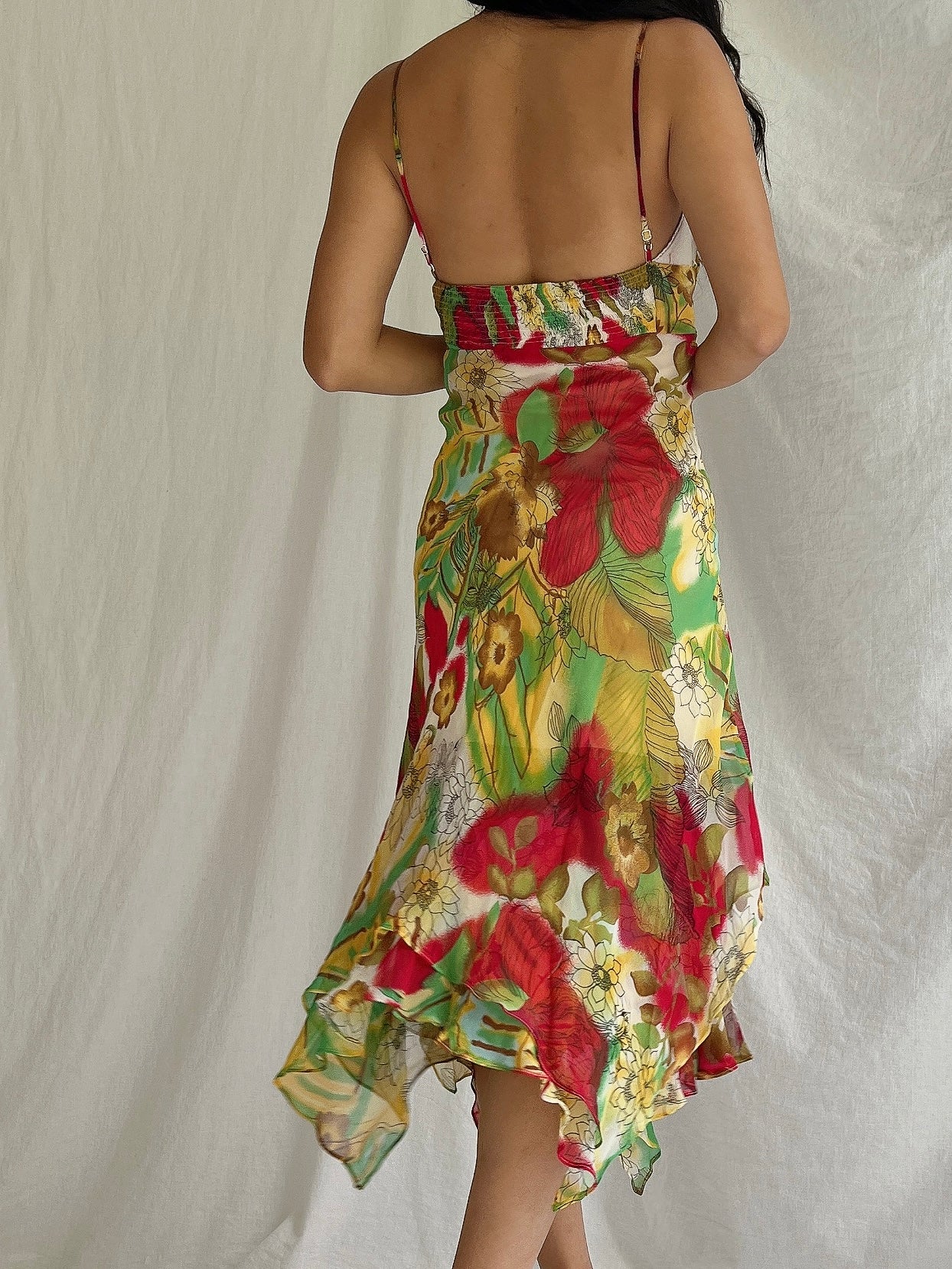 Y2K Silk Chiffon Floral Dress - M