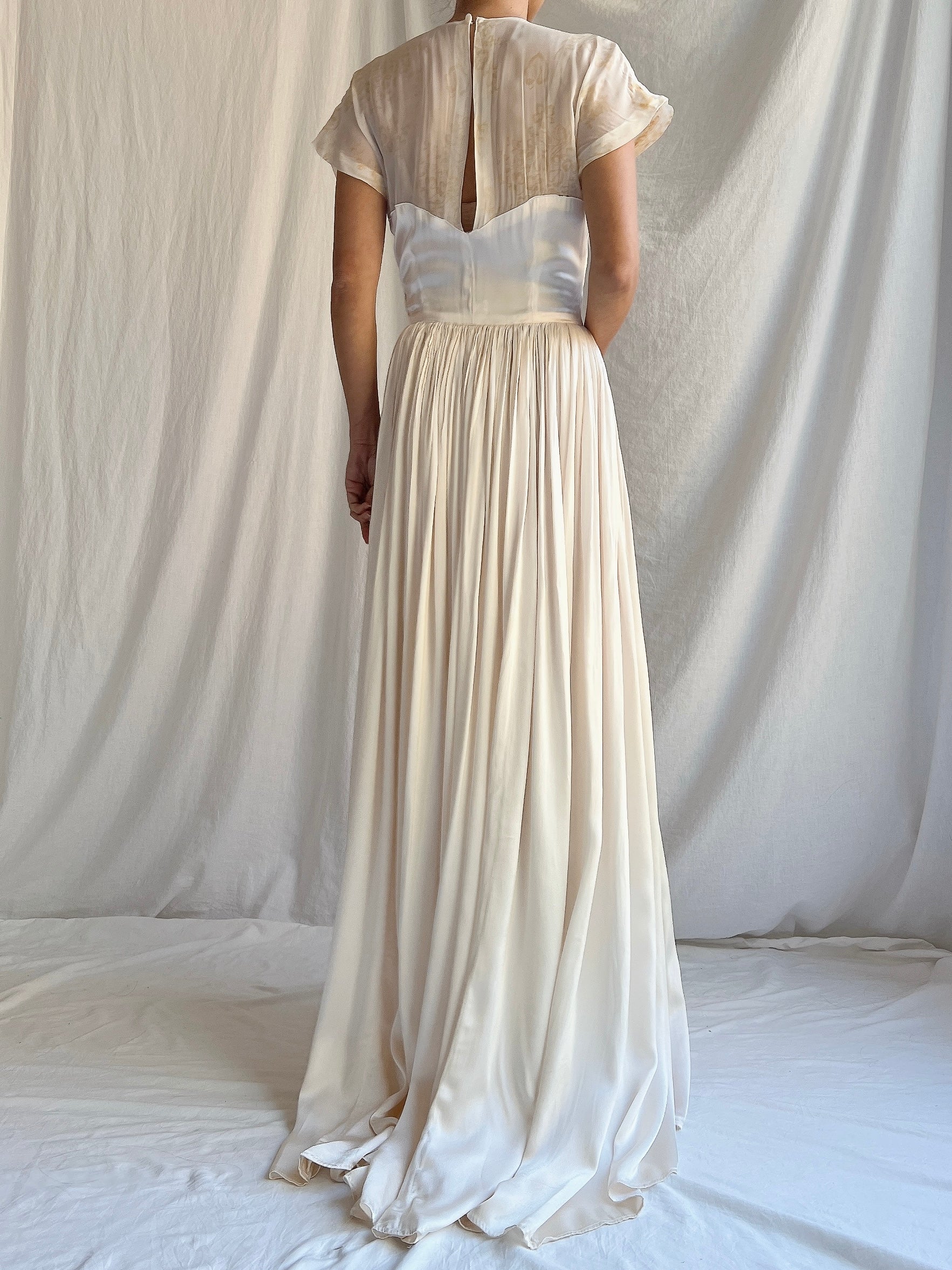 1940s Ivory Satin Dress - XS