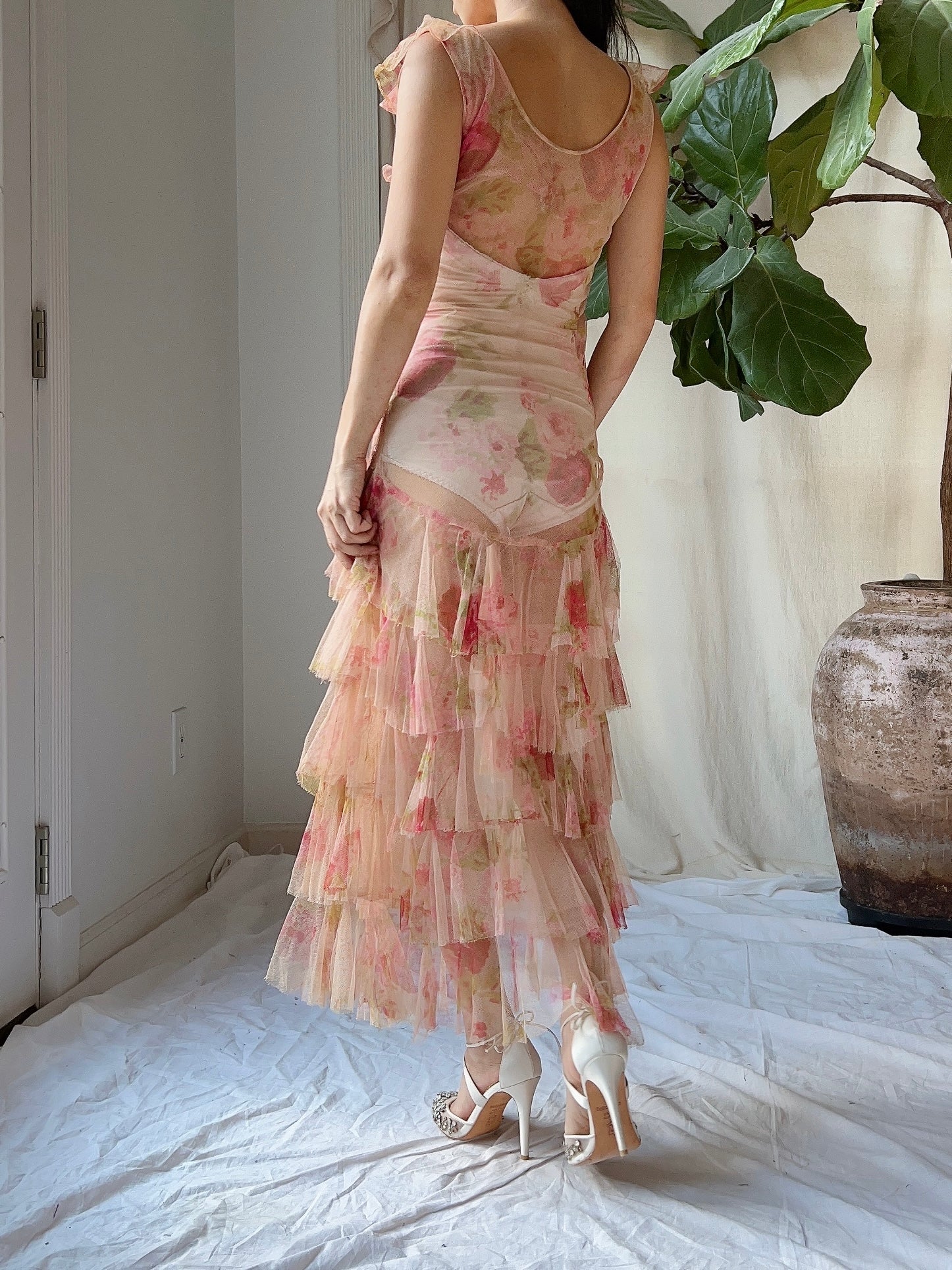 1930s Pink Sheer Tulle Gown - XS