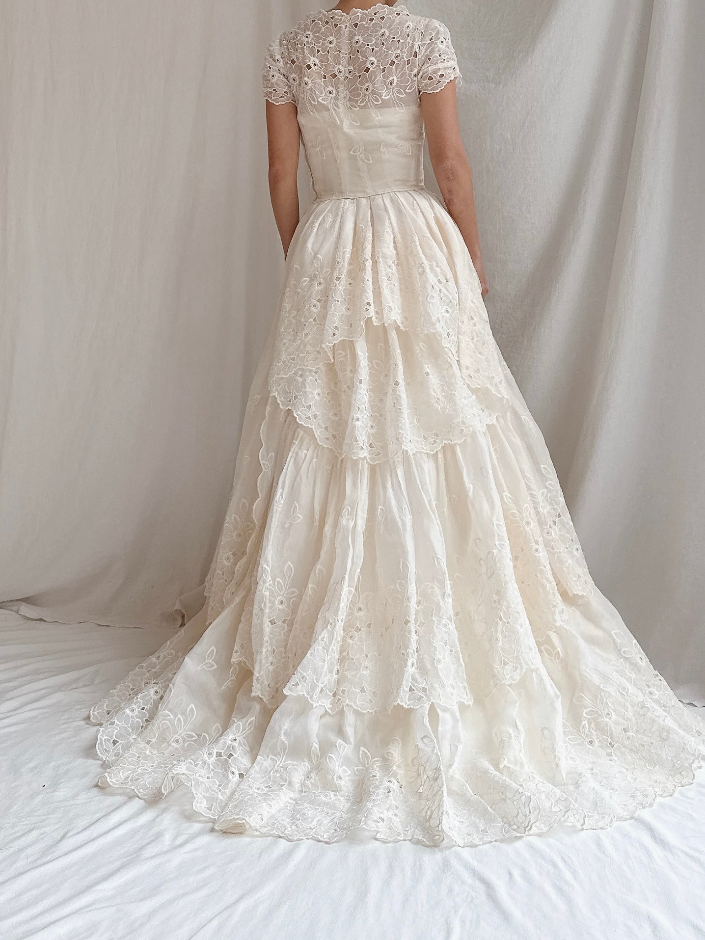 1950s Embroidered Organdy Dress - XS