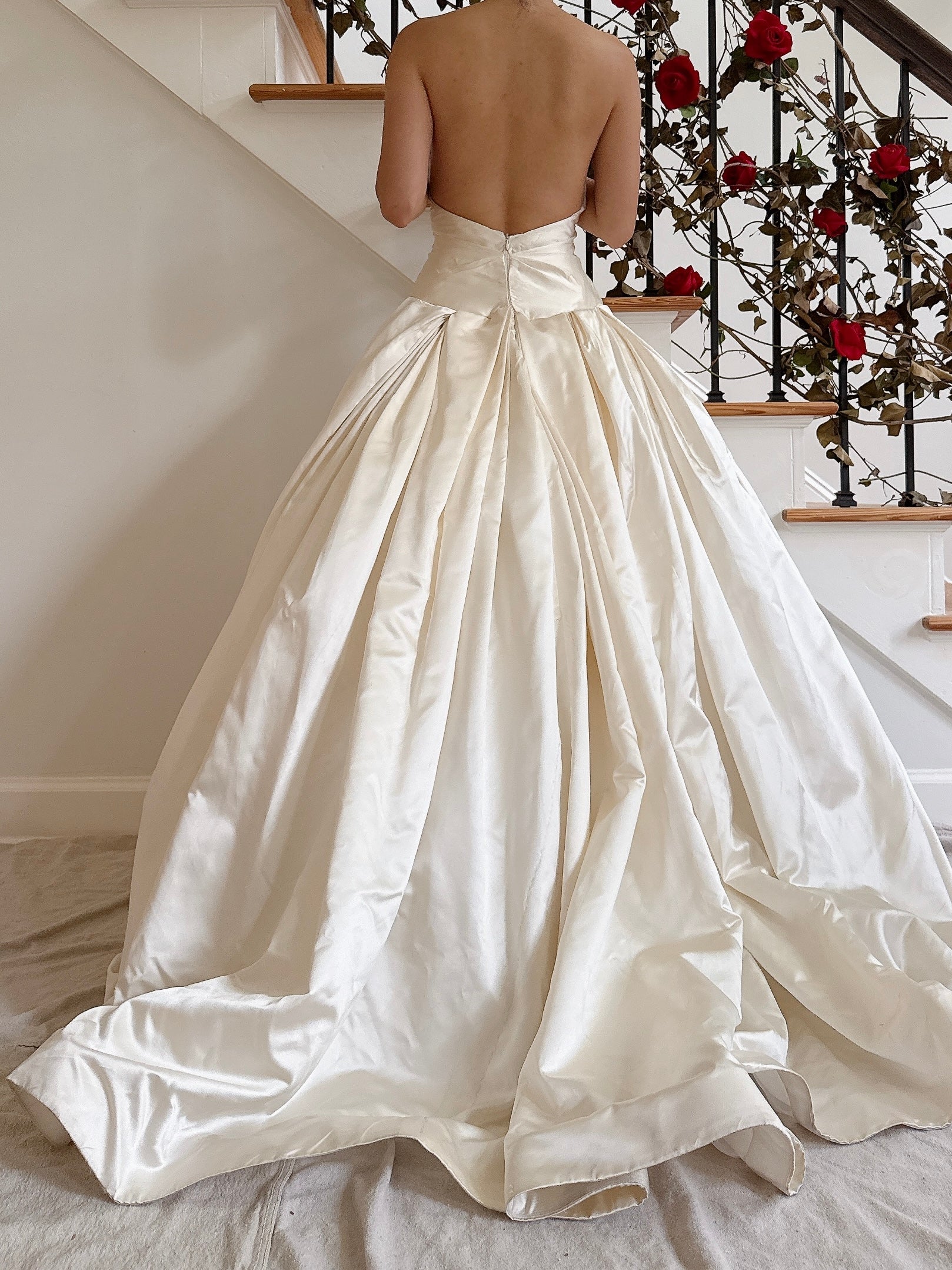 1990s Reem Acra Box Pleat Silk Gown - S