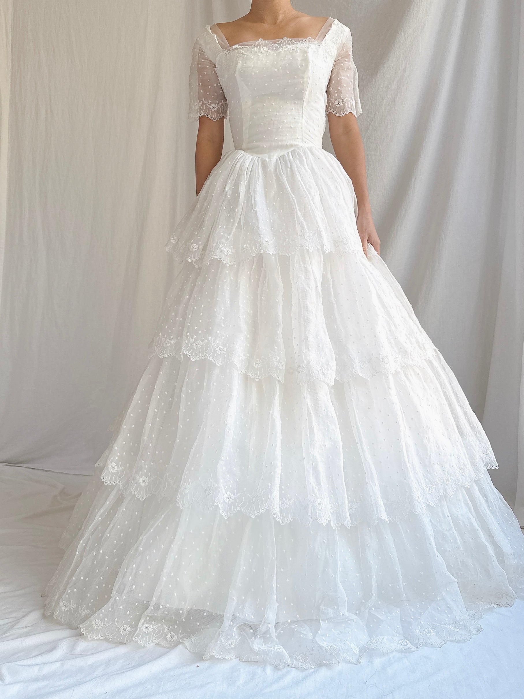 1950s Organdy Tiered Gown - XS