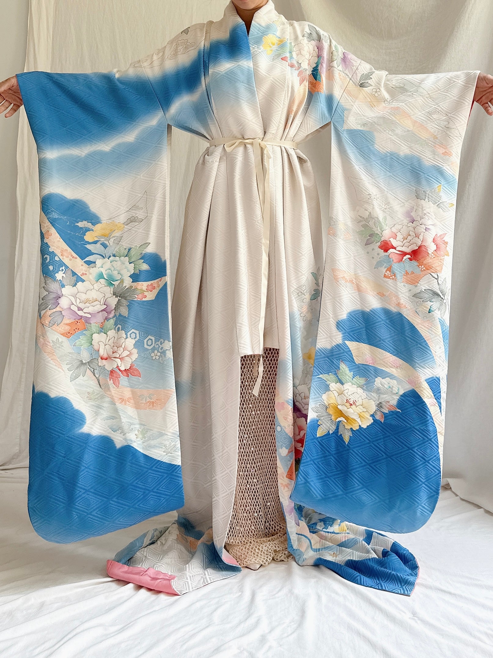 Vintage Silk Blue Kimono - OSFM