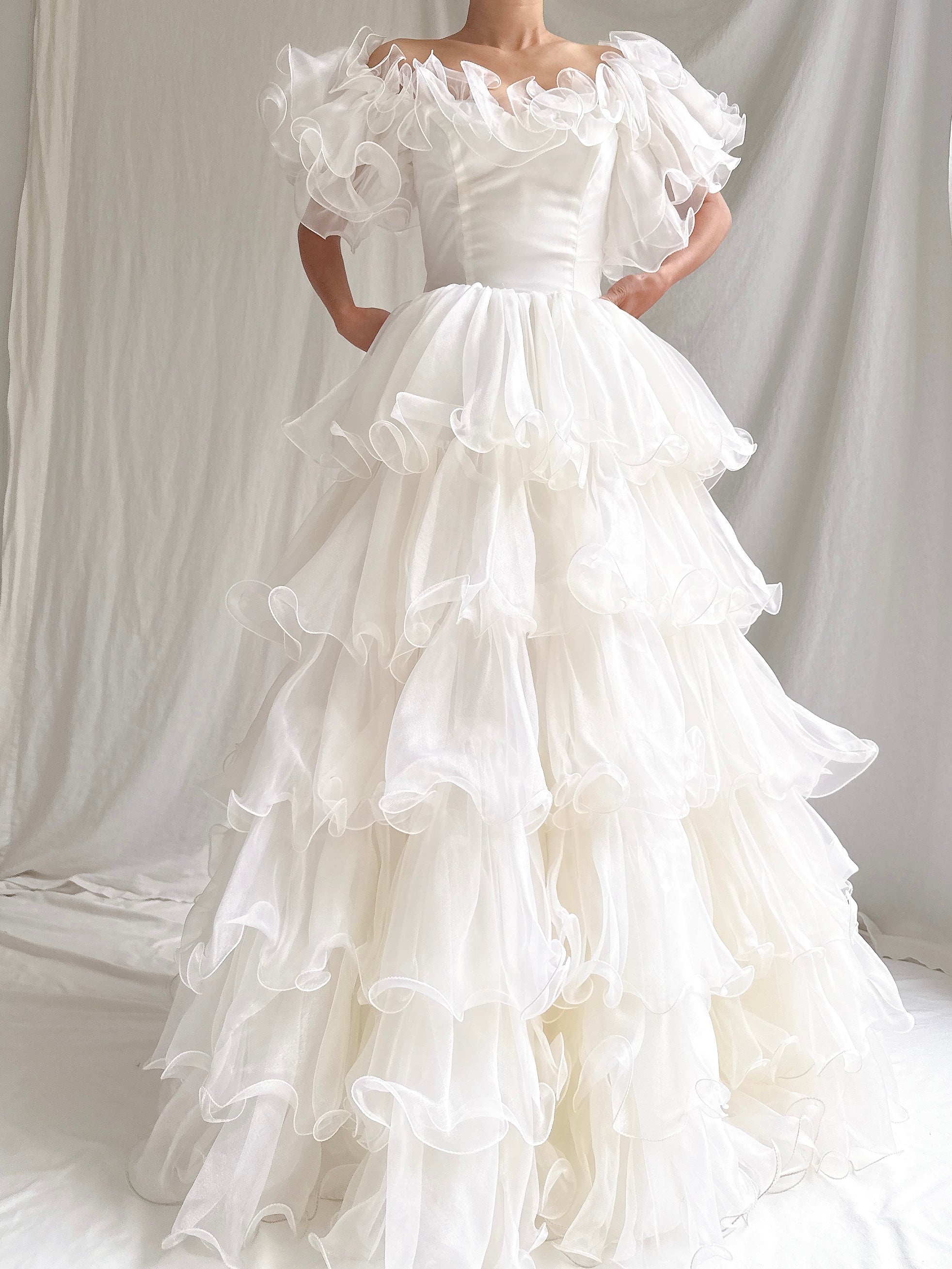 1980s Ruffle Voile Gown - XS