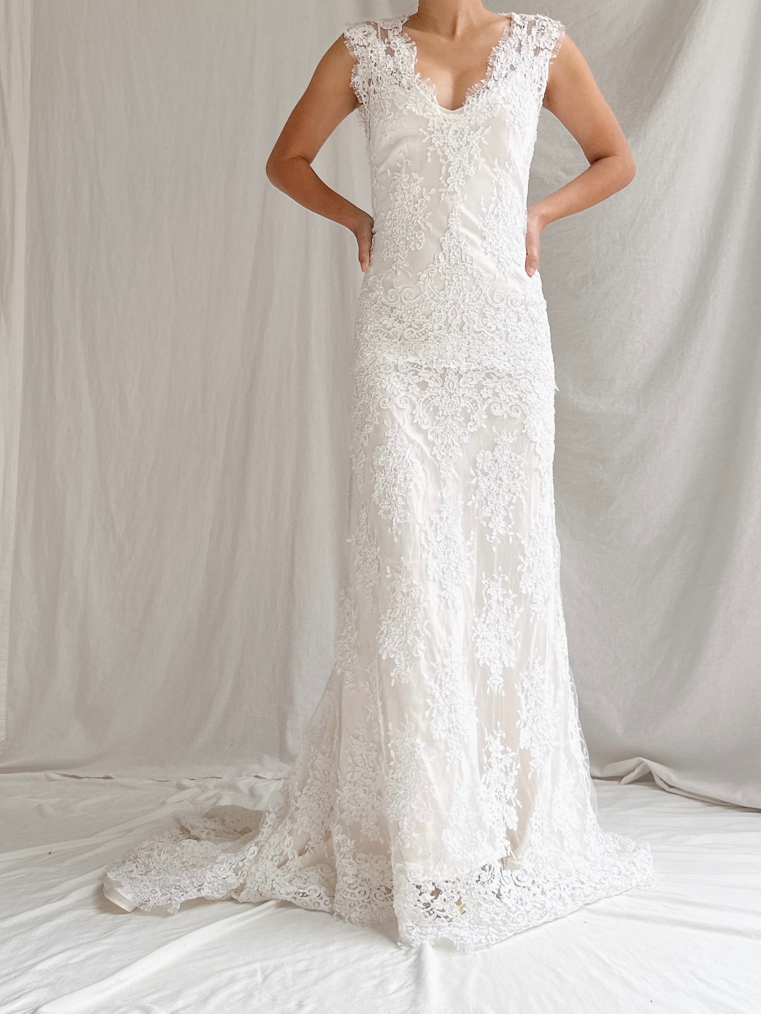 Vintage Alencon Lace and Silk Gown - XS/2