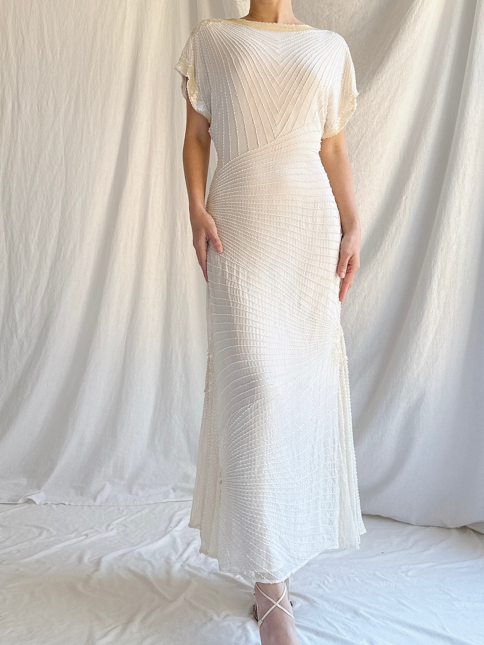 Vintage Silk Chiffon Beaded Dress - S