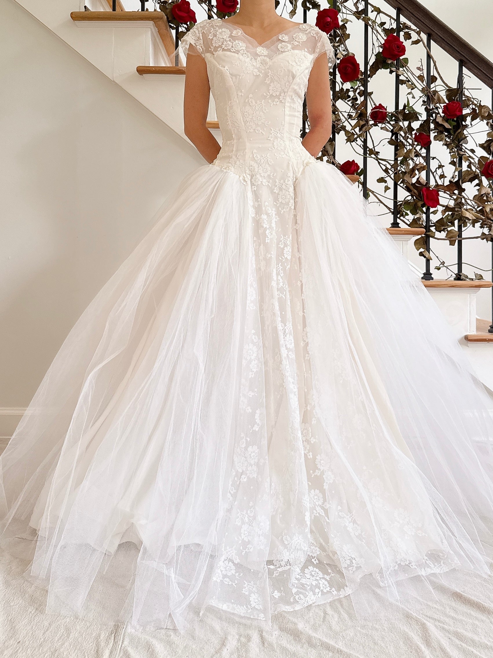 1950s Tulle and Lace Gown - XS