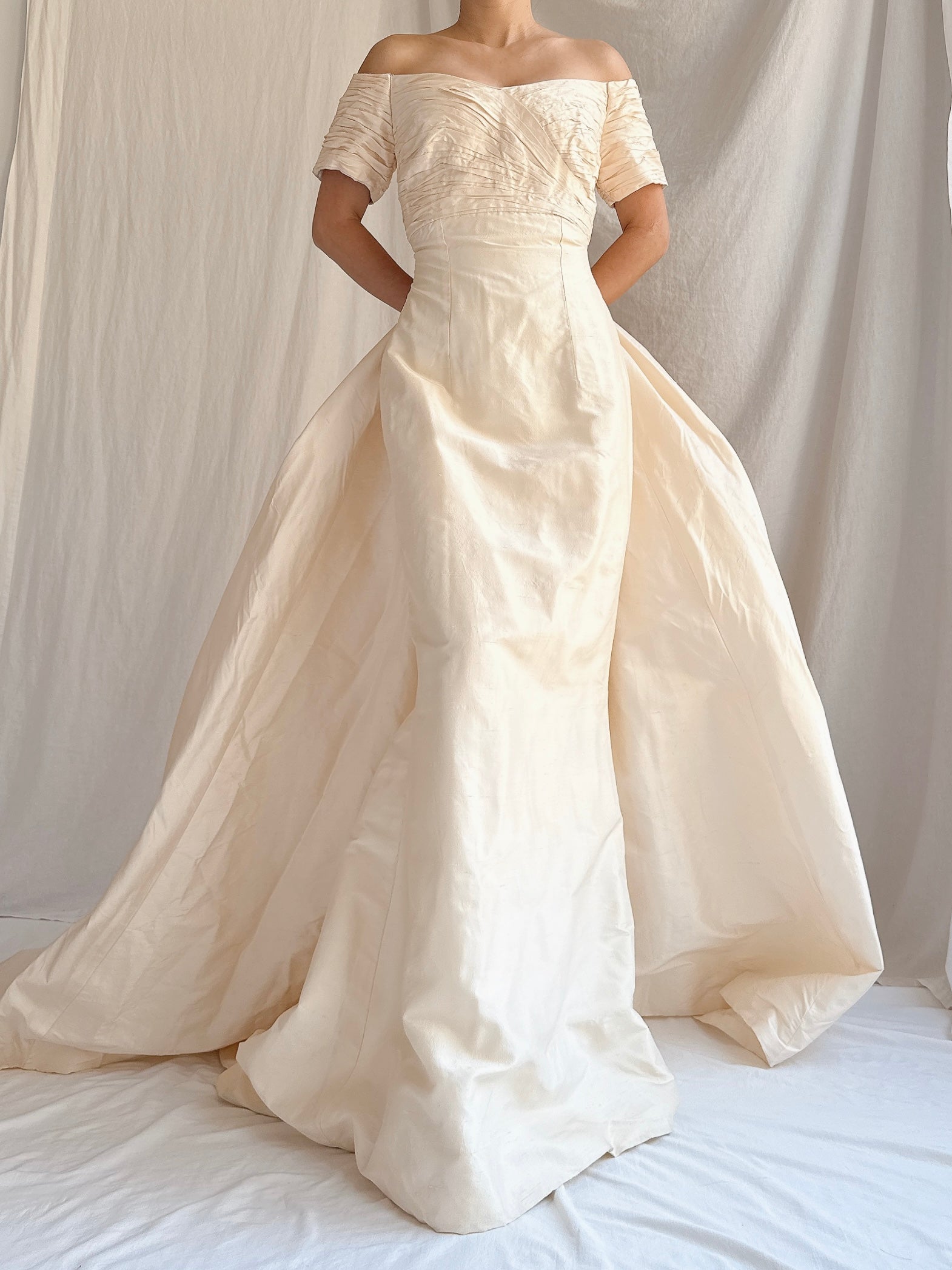 Vintage Silk 2-Piece Off-the-Shoulder Gown - S