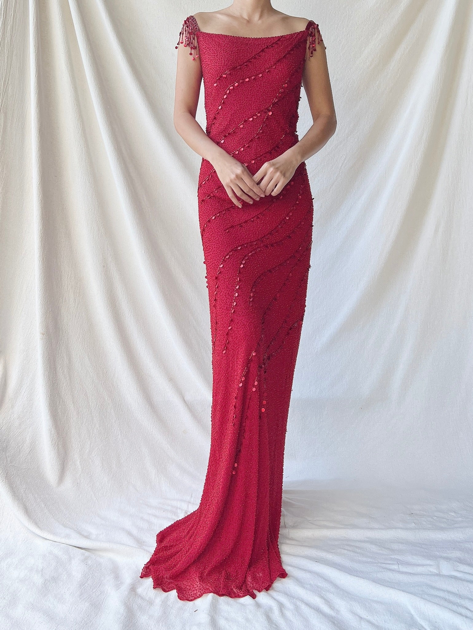 Vintage Jenny Packham Red Silk Gown - M